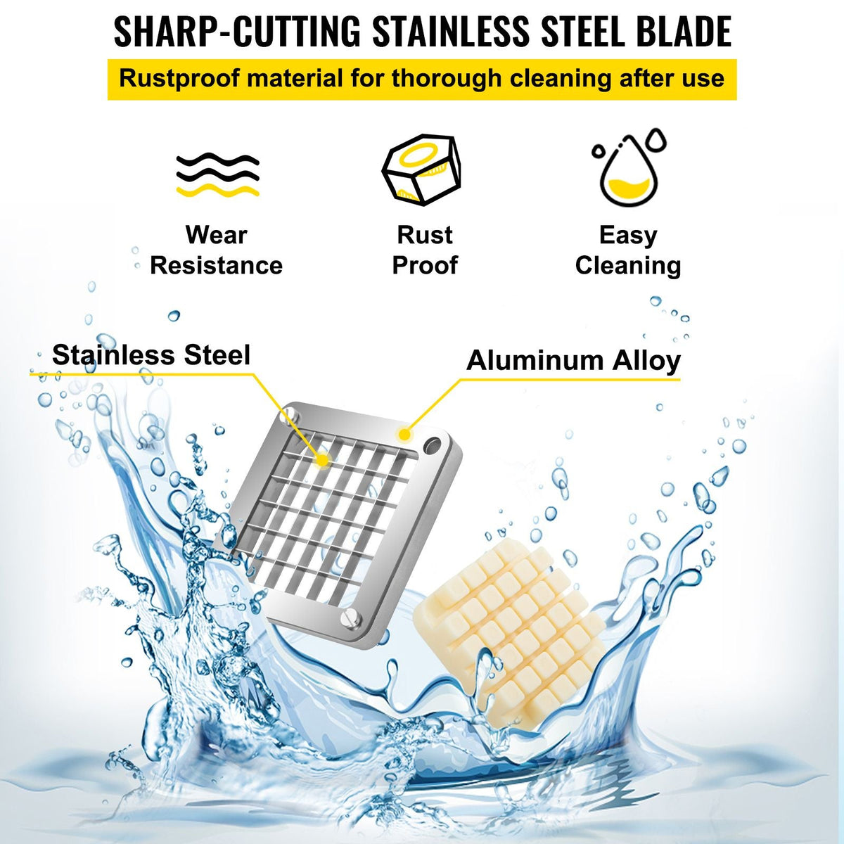 Replacement Chopper Blade, 1/2 inch, 3 PCS French Fry Blade Assembly with 6 Extra Knives, Stainless Steel Dicer Parts and Push Block for Cutting Potatoes Carrots Onions Cucumbers Mushrooms