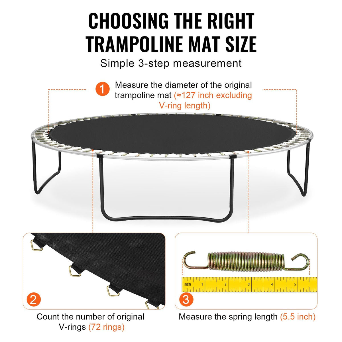 Replacement Trampoline Mat, Jumping Mat Fits 12ft Frame, Universal Jumping Mat for 12ft Round Trampoline, Reinforce UV-Resistant Mat with Spring Tool & Durable V-Rings, Fit 5.5" Spring Length