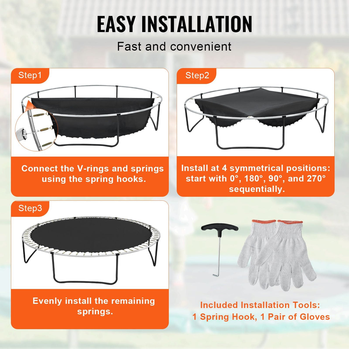 Replacement Trampoline Mat, Jumping Mat Fits 12ft Frame, Universal Jumping Mat for 12ft Round Trampoline, Reinforce UV-Resistant Mat with Spring Tool & Durable V-Rings, Fit 5.5" Spring Length