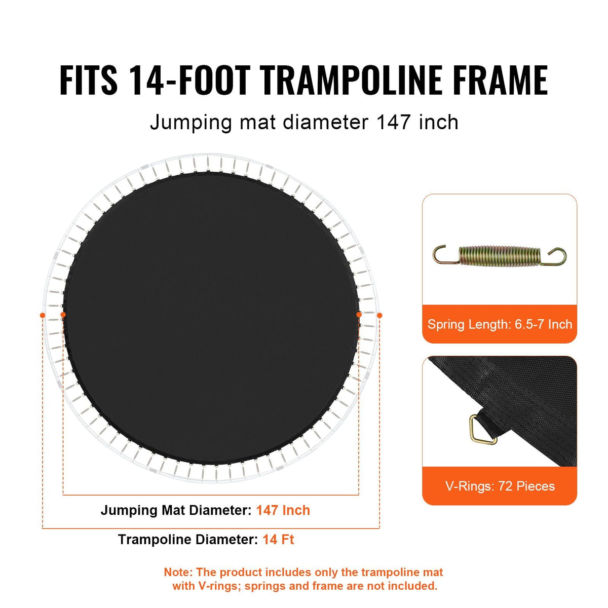 Replacement Trampoline Mat, Jumping Mat Fits 14ft Frame, Universal Jumping Mat for 14ft Round Trampoline, Reinforce UV-Resistant Mat with Spring Tool & Durable V-Rings, Fit 6.5"-7" Spring Length