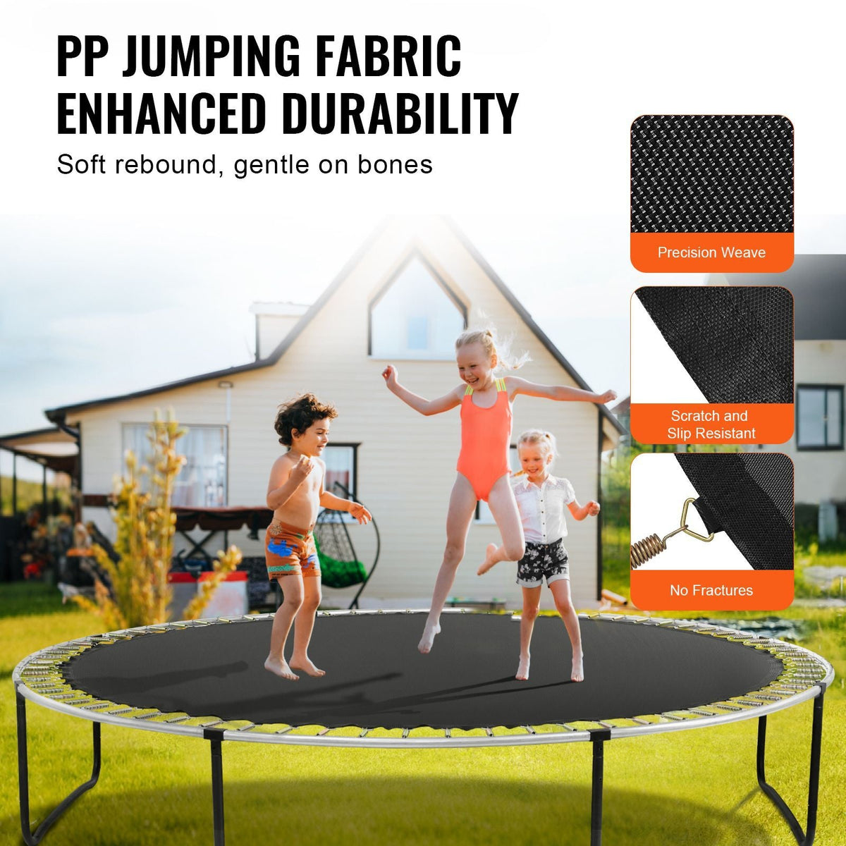 Replacement Trampoline Mat, Jumping Mat Fits 15ft Frame, Universal Jumping Mat for 15ft Round Trampoline, Reinforce UV-Resistant Mat with Spring Tool & Durable V-Rings, Fit 6.5" Spring Length