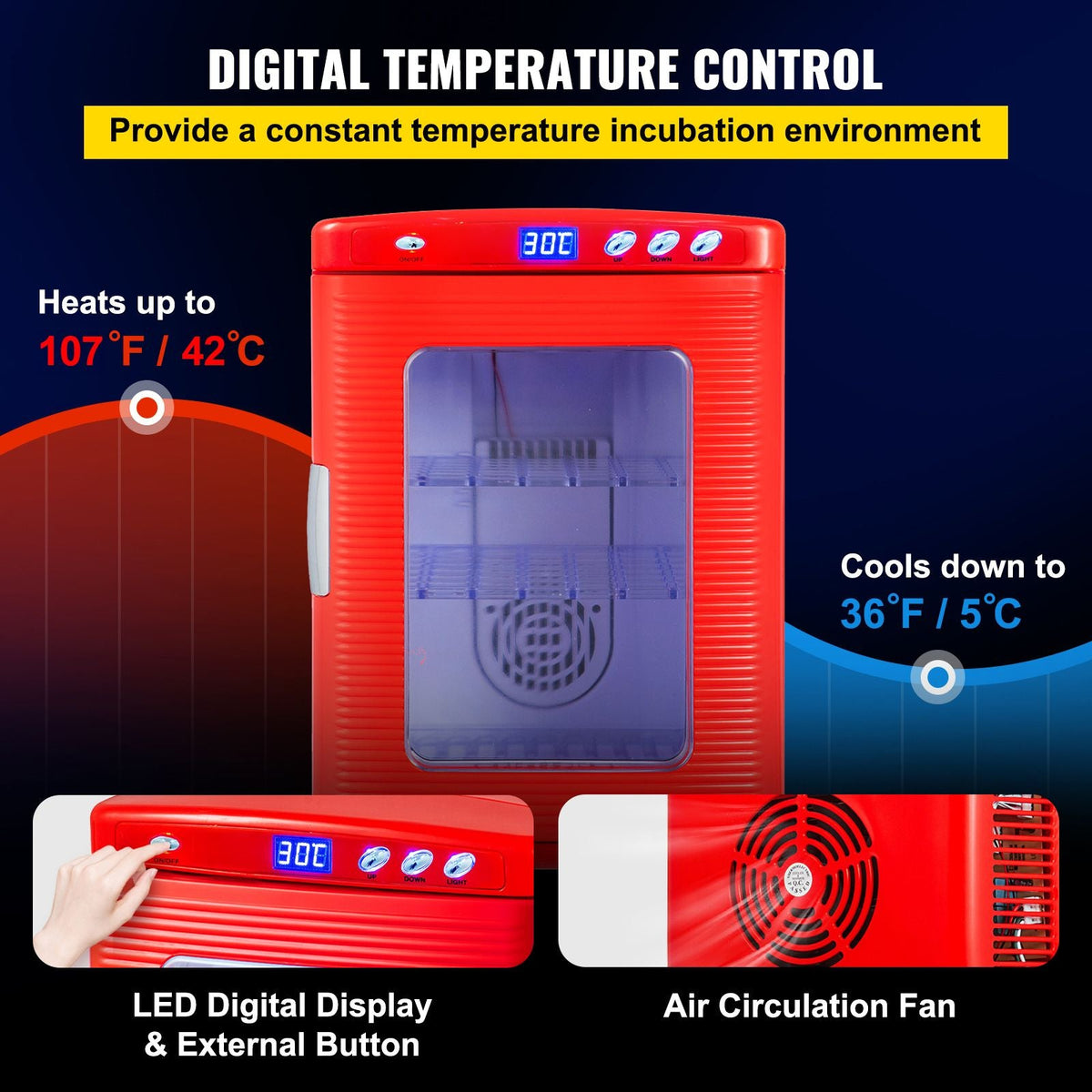 Reptile Incubator 25L Digital Egg Incubator 5-42 Celsius for Small Reptiles