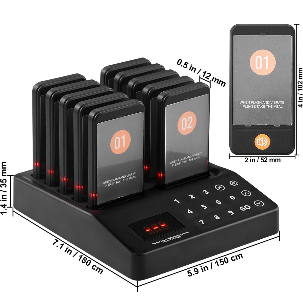 Restaurant Pager System, Wireless 400m Long Range Lineup Waiting Queue Signal, Guest Customer Calling Beepers with Vibration & Flashing, 10 Buzzers for Food Truck, Church, Nursery, Hospital