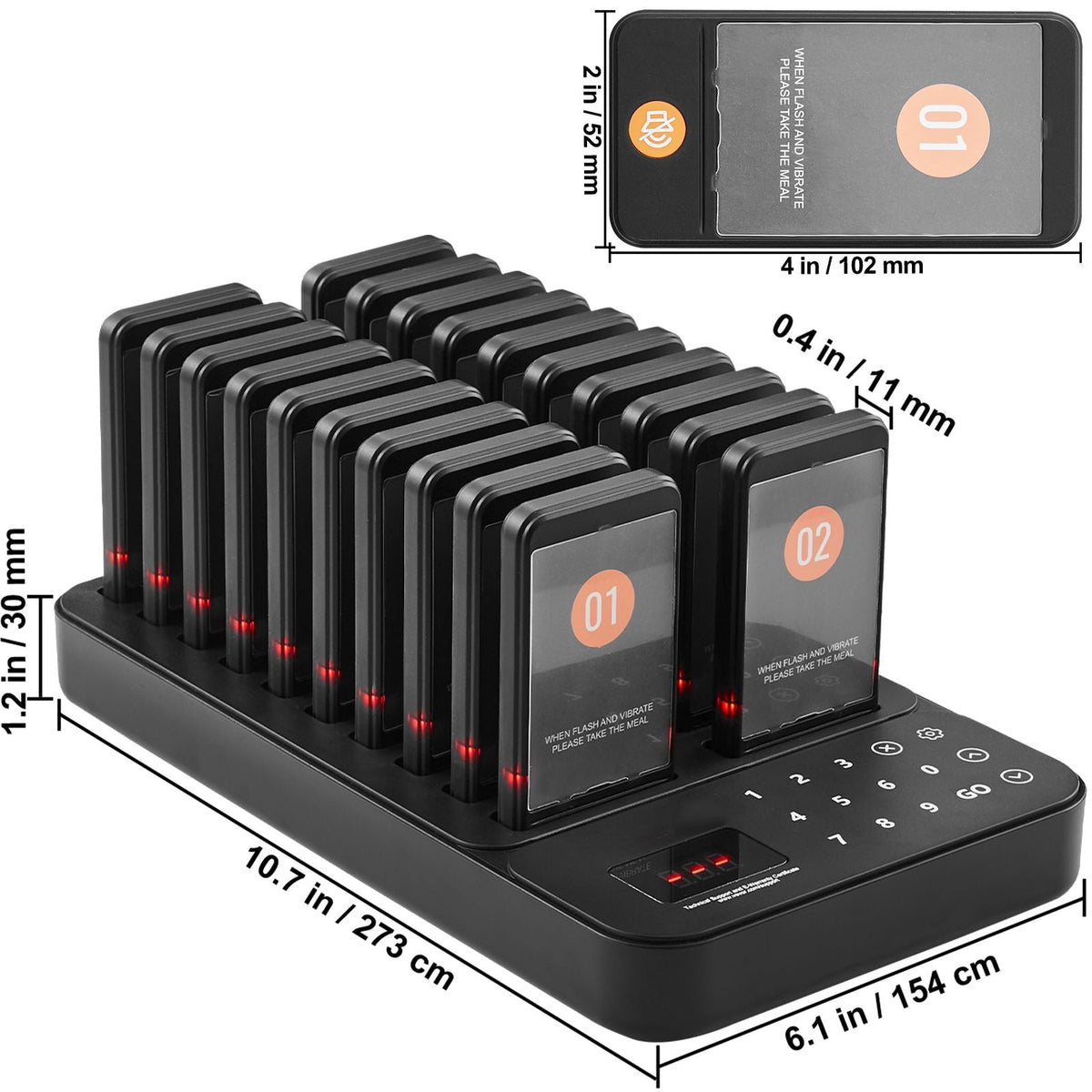 Restaurant Pager System, Wireless 400m Long Range Lineup Waiting Queue Signal, Guest Customer Calling Beepers with Vibration & Flashing, 20 Buzzers for Food Truck, Church, Nursery, Hospital