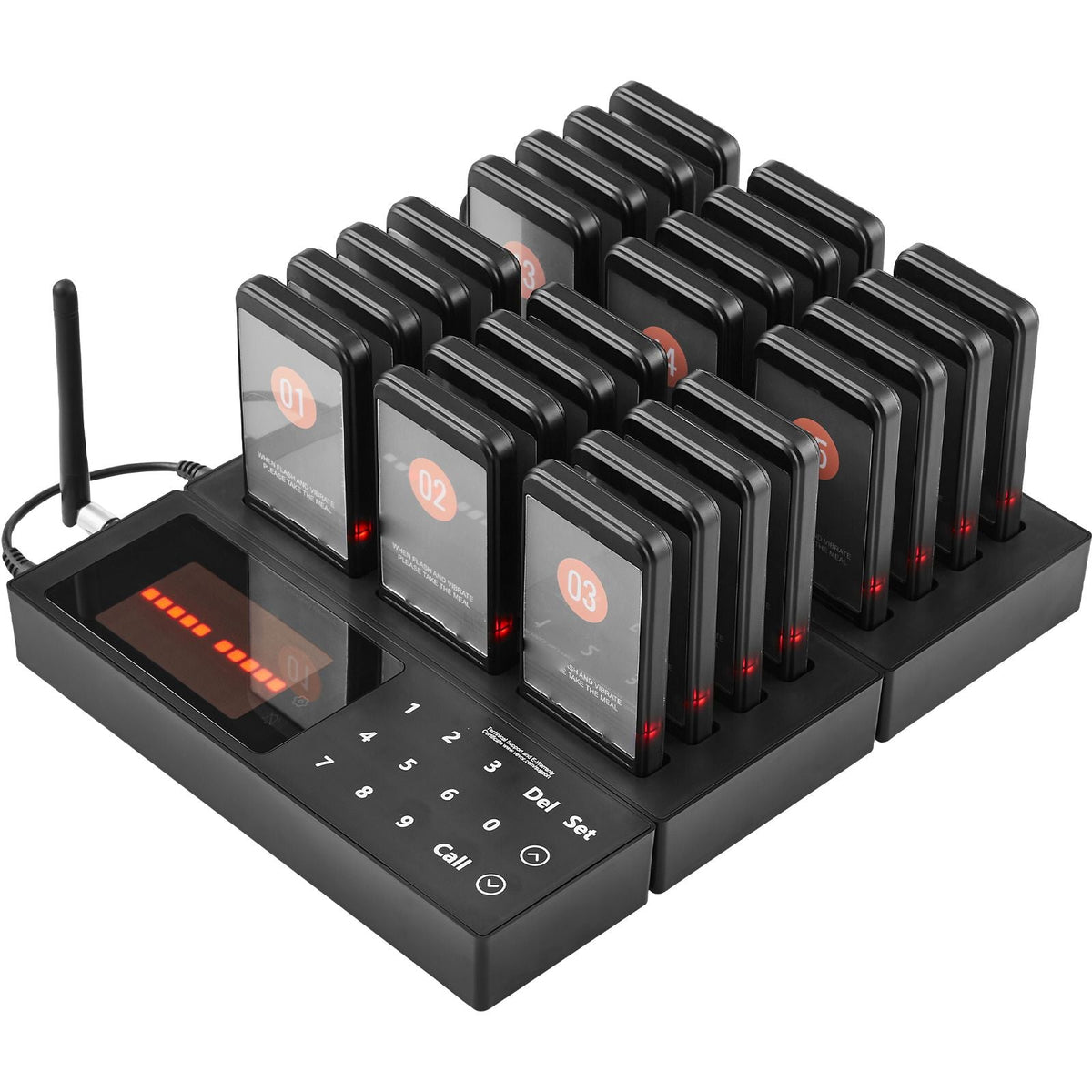 Restaurant Pager System, Wireless 400m Long Range Lineup Waiting Queue Signal, Guest Customer Calling Beepers with Vibration & Flashing, 24 Buzzers for Food Truck, Church, Nursery, Hospital