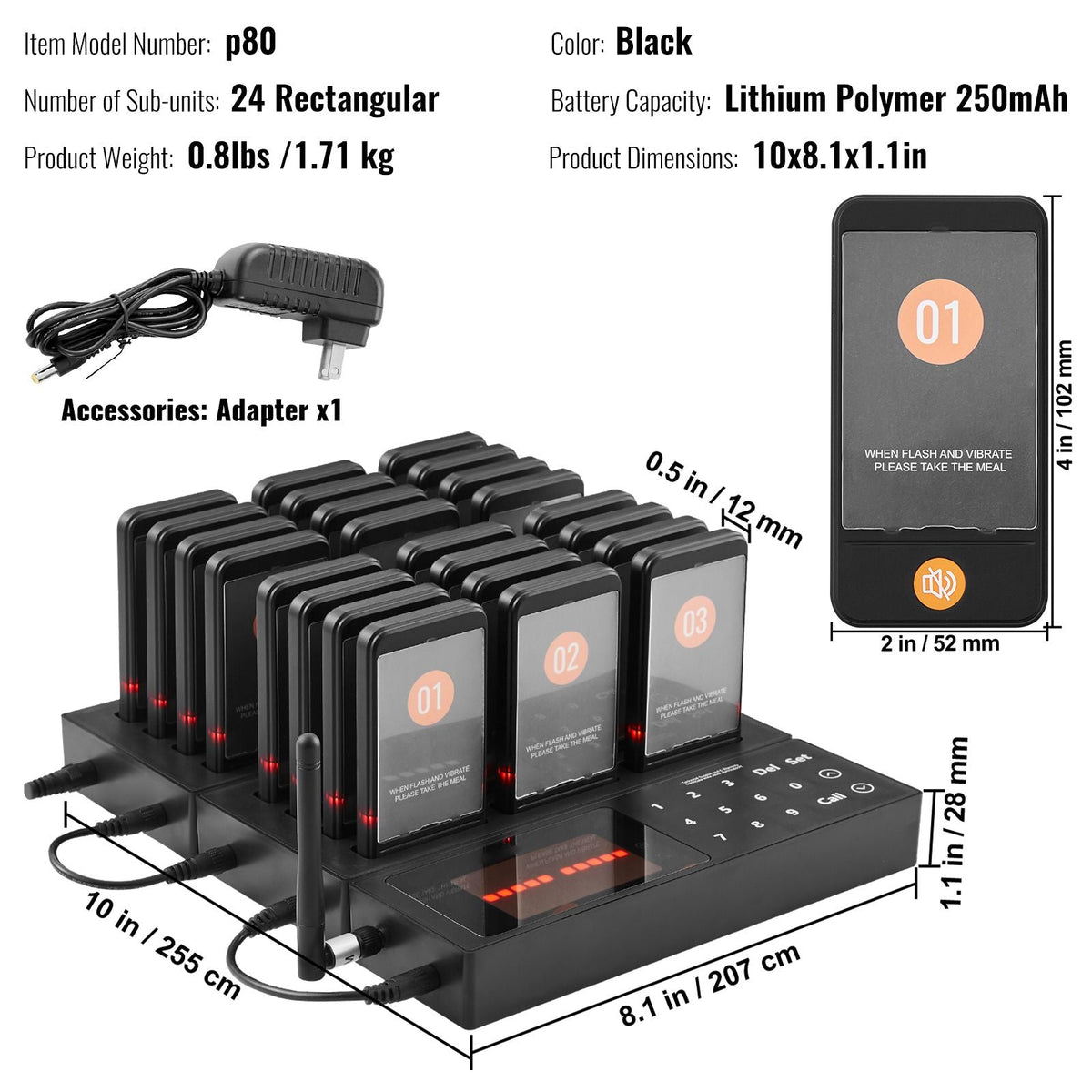 Restaurant Pager System, Wireless 400m Long Range Lineup Waiting Queue Signal, Guest Customer Calling Beepers with Vibration & Flashing, 24 Buzzers for Food Truck, Church, Nursery, Hospital