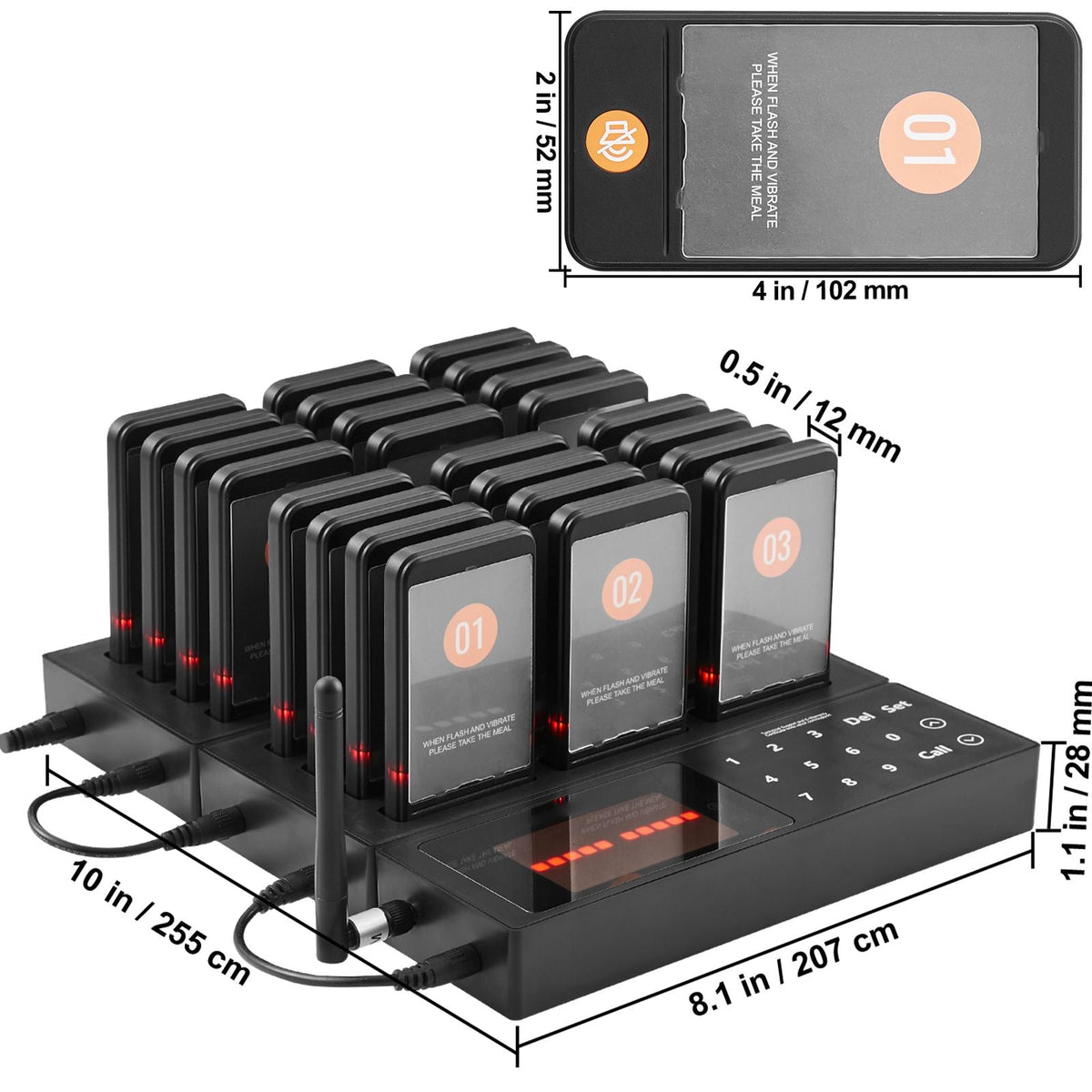 Restaurant Pager System, Wireless 400m Long Range Lineup Waiting Queue Signal, Guest Customer Calling Beepers with Vibration & Flashing, 24 Buzzers for Food Truck, Church, Nursery, Hospital