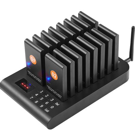 Restaurant Pager System, Wireless 500m Long Range Lineup Waiting Queue Signal, Guest Customer Calling Beepers with Vibration & Flashing, 16 Buzzers for Food Truck, Church, Nursery, Hospital
