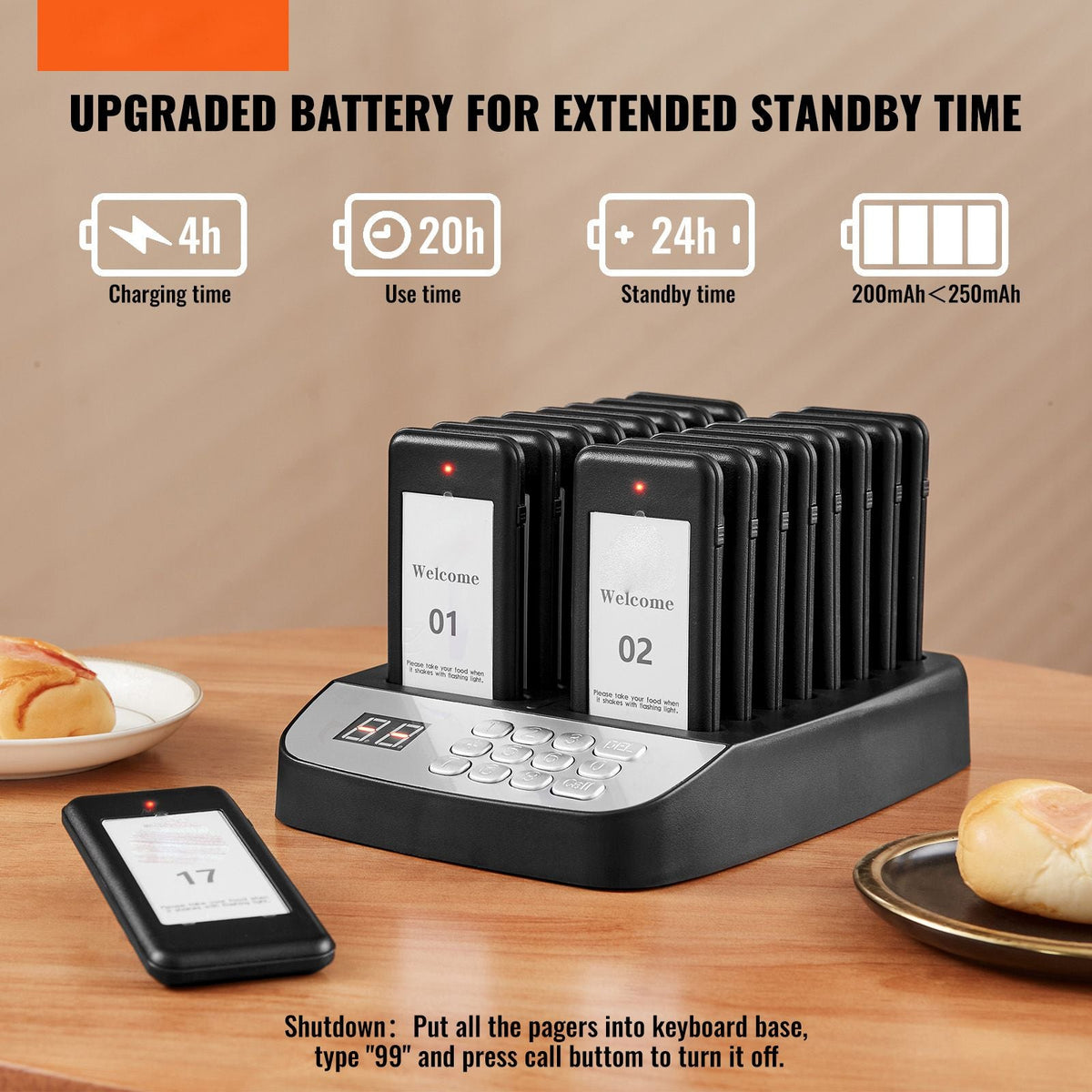 Restaurant Pager System, Wireless 500m Long Range Lineup Waiting Queue Signal, Guest Customer Calling Beepers with Vibration & Flashing, 16 Buzzers for Food Truck, Church, Nursery, Hospital