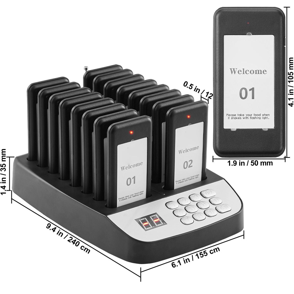 Restaurant Pager System, Wireless 500m Long Range Lineup Waiting Queue Signal, Guest Customer Calling Beepers with Vibration & Flashing, 16 Buzzers for Food Truck, Church, Nursery, Hospital