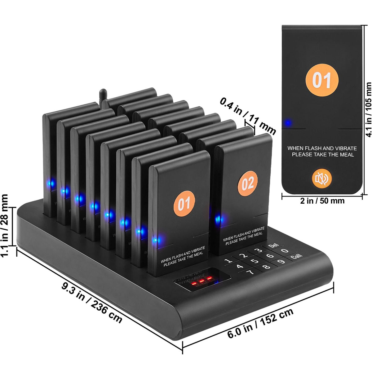 Restaurant Pager System, Wireless 500m Long Range Lineup Waiting Queue Signal, Guest Customer Calling Beepers with Vibration & Flashing, 16 Buzzers for Food Truck, Church, Nursery, Hospital