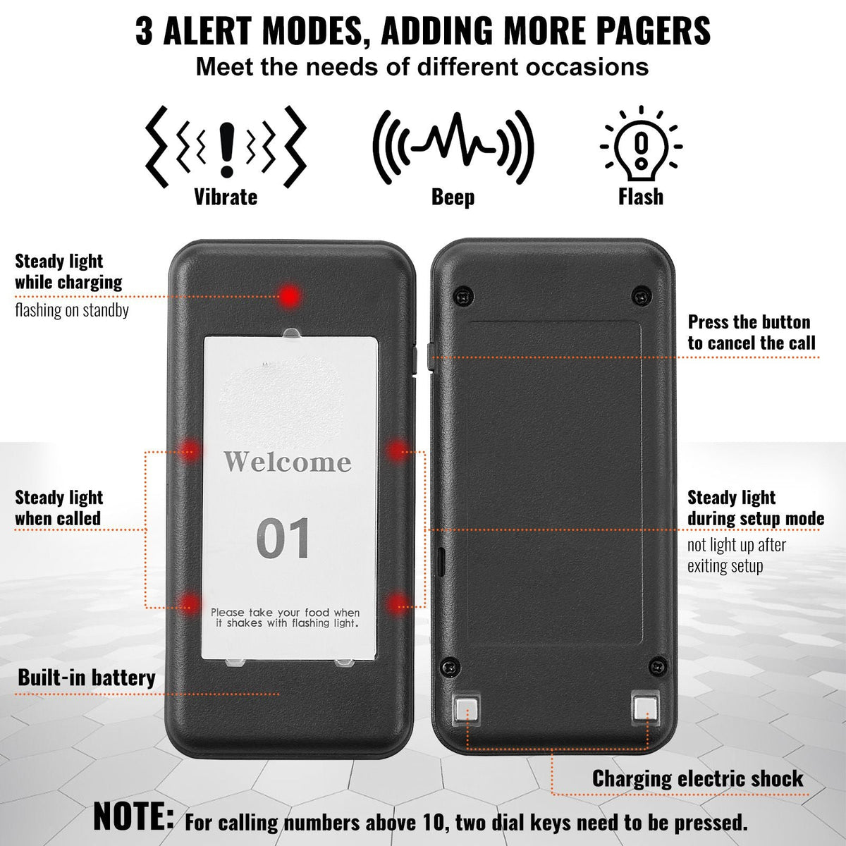 Restaurant Pager System, Wireless 500m Long Range Lineup Waiting Queue Signal, Guest Customer Calling Beepers with Vibration & Flashing, 16 Buzzers for Food Truck, Church, Nursery, Hospital