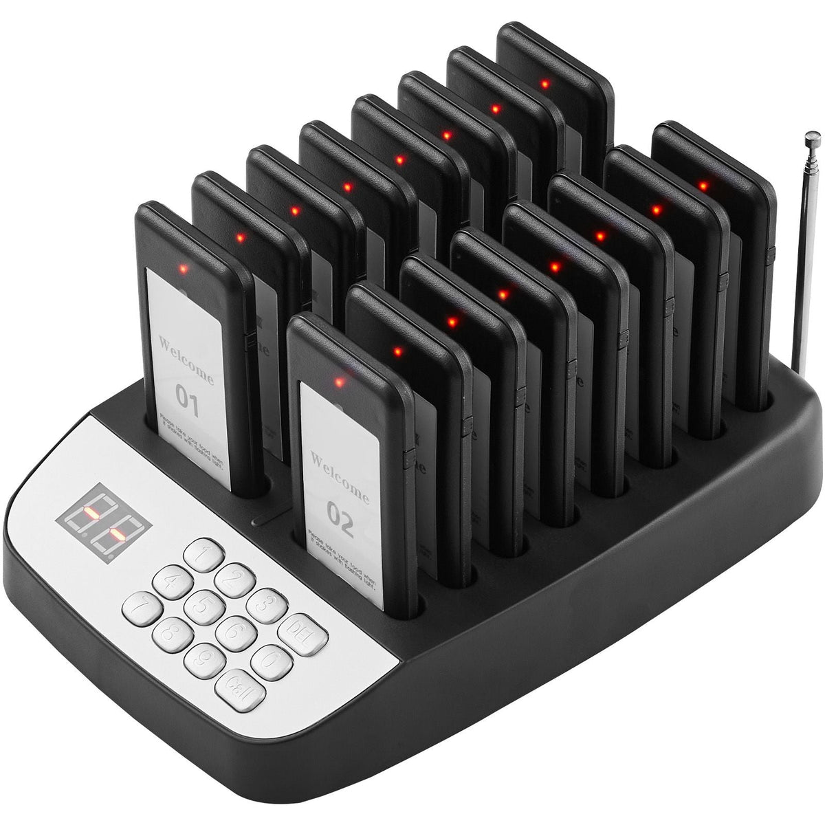 Restaurant Pager System, Wireless 500m Long Range Lineup Waiting Queue Signal, Guest Customer Calling Beepers with Vibration & Flashing, 16 Buzzers for Food Truck, Church, Nursery, Hospital