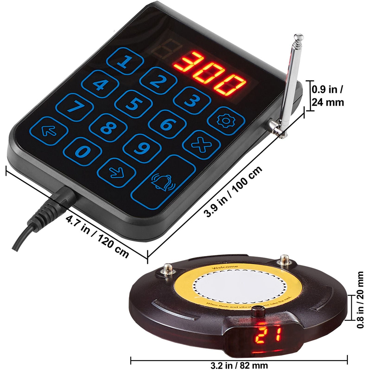 Restaurant Pager System, Wireless 500m Long Range Lineup Waiting Queue Signal, Guest Customer Calling Beepers with Vibration & Flashing, 20 Buzzers for Food Truck, Church, Nursery, Hospital