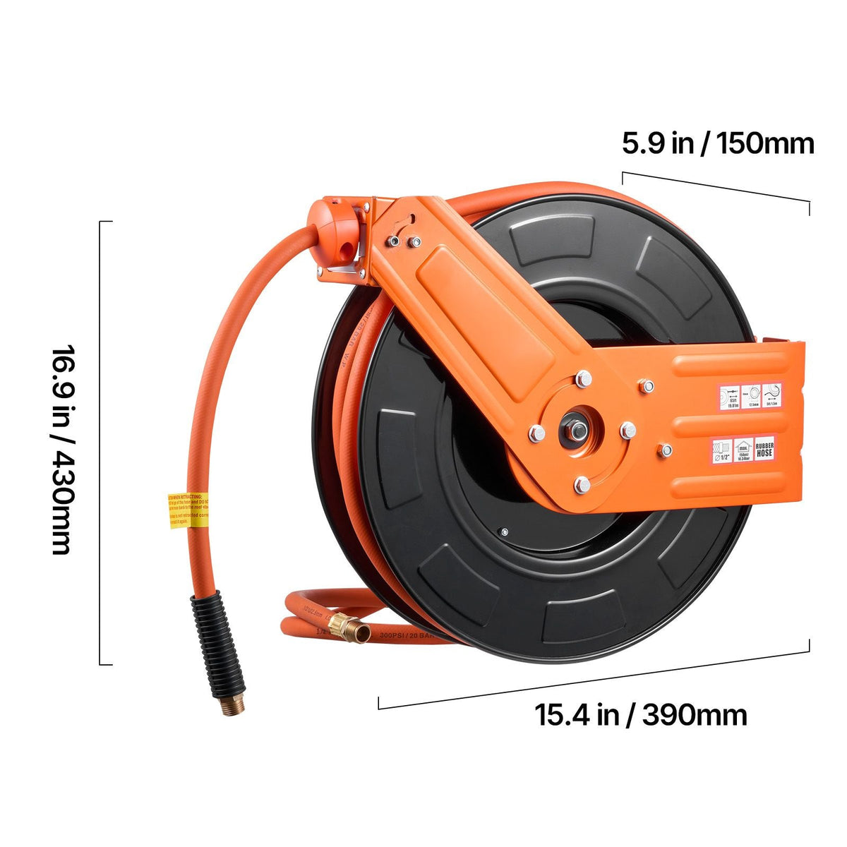 Retractable Air Hose Reel, 1/2 Inch x 50 FT Rubber Air Hose Max 300PSI, Auto Rewind Air-Compressor Hoses Reel with 5 ft Lead in, Ceiling/Wall Mount for Garage Workshops