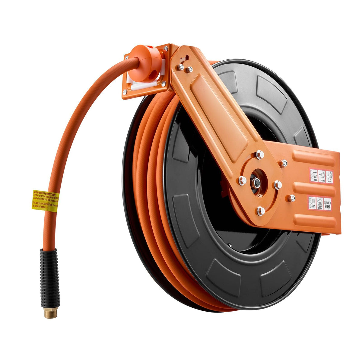 Retractable Air Hose Reel, 1/2 Inch x 50 FT Rubber Air Hose Max 300PSI, Auto Rewind Air-Compressor Hoses Reel with 5 ft Lead in, Ceiling/Wall Mount for Garage Workshops