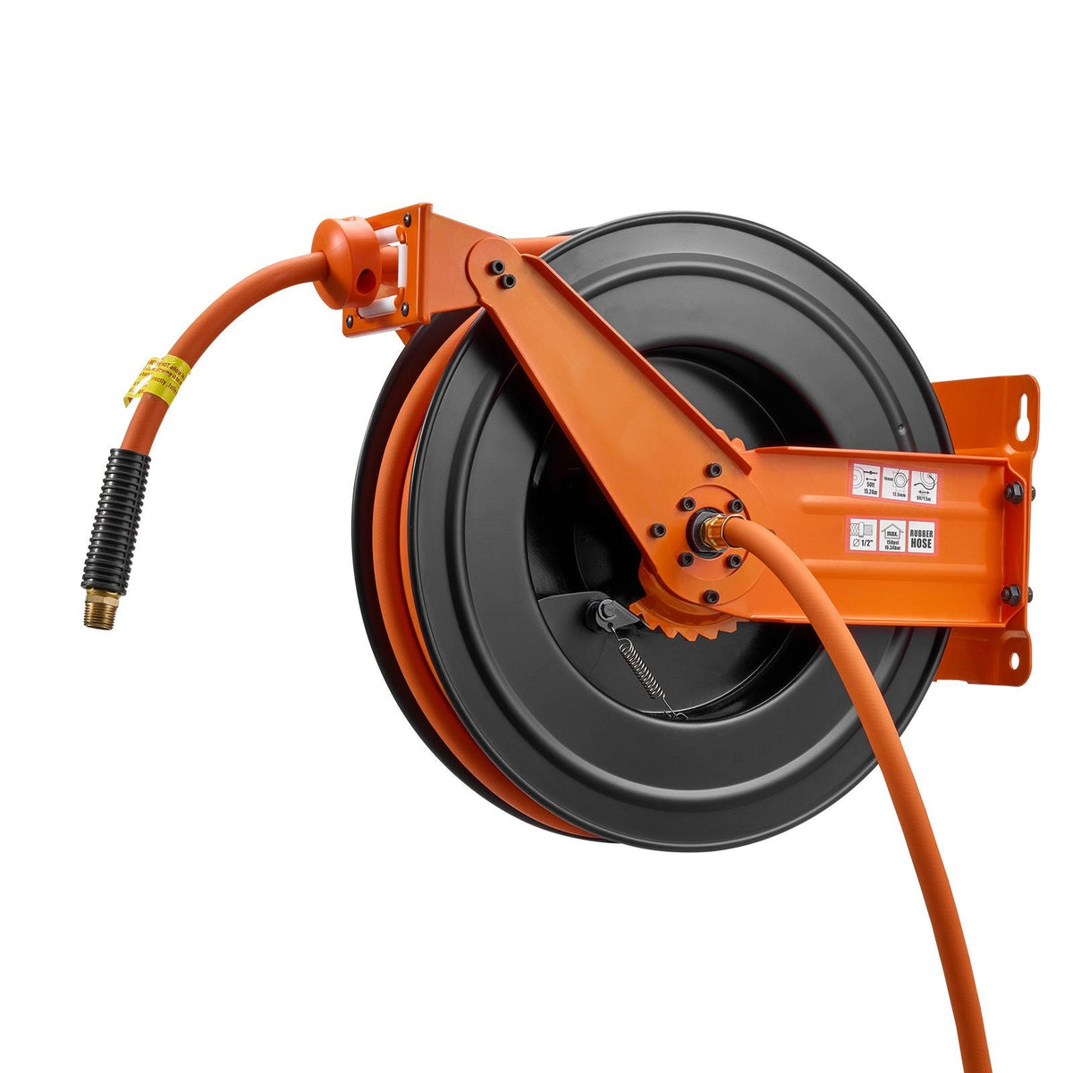 Retractable Air Hose Reel, 1/2 Inch x 50 FT Rubber Air Hose Max 300PSI, Auto Rewind Air-Compressor Hoses Reel with 5 ft Lead in, Ceiling/Wall Mount Heavy Duty Steel Double Arm