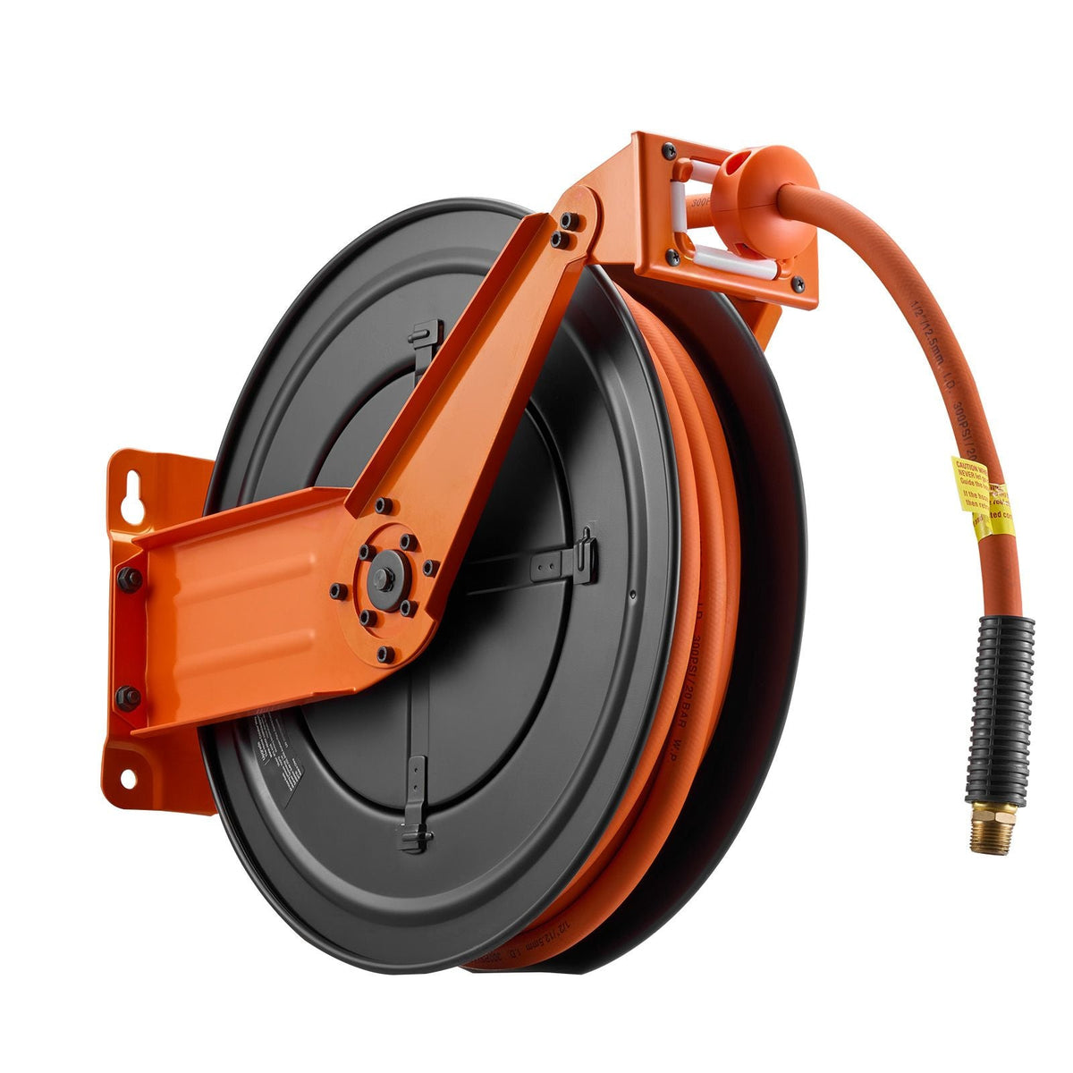 Retractable Air Hose Reel, 1/2 Inch x 50 FT Rubber Air Hose Max 300PSI, Auto Rewind Air-Compressor Hoses Reel with 5 ft Lead in, Ceiling/Wall Mount Heavy Duty Steel Double Arm