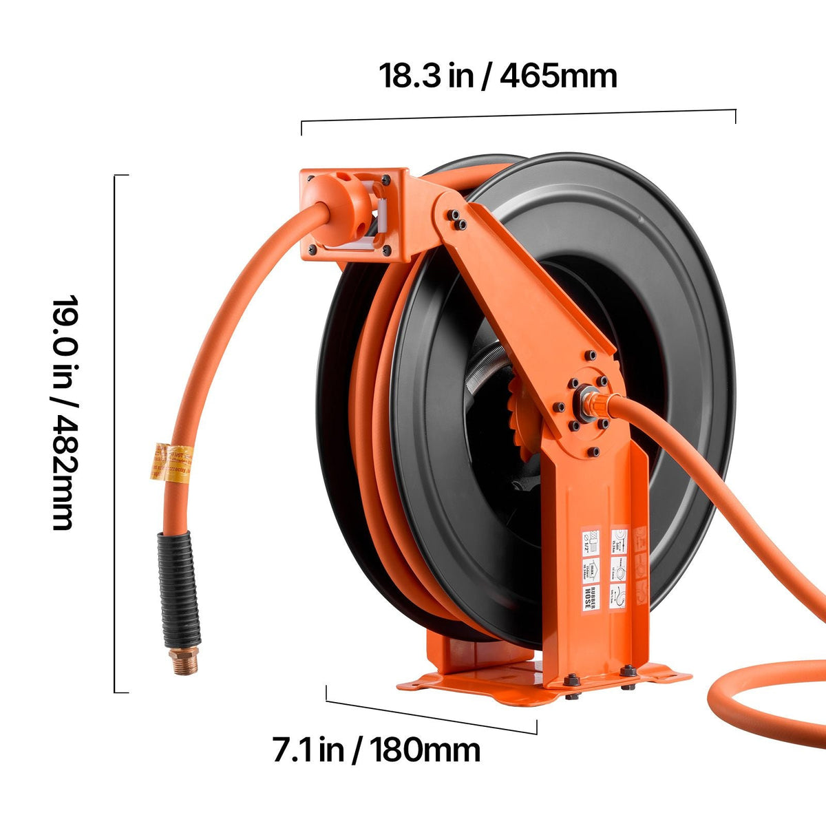 Retractable Air Hose Reel, 1/2 Inch x 50 FT Rubber Air Hose Max 300PSI, Auto Rewind Air-Compressor Hoses Reel with 5 ft Lead in, Ceiling/Wall Mount Heavy Duty Steel Double Arm