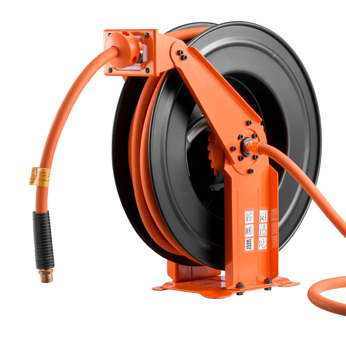 Retractable Air Hose Reel, 1/2 Inch x 50 FT Rubber Air Hose Max 300PSI, Auto Rewind Air-Compressor Hoses Reel with 5 ft Lead in, Ceiling/Wall Mount Heavy Duty Steel Double Arm
