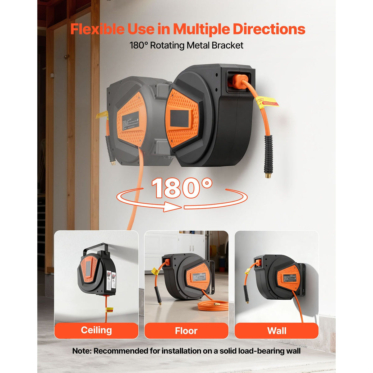 Retractable Air Hose Reel, 1/4 Inch x 50 FT Hybrid Air Hose Max 300PSI, Enclosed Air-Compressor Hoses Reel Auto Rewind with 6.6 ft Lead in & Blow Gun, 180° Swivel Ceiling/Wall Mount