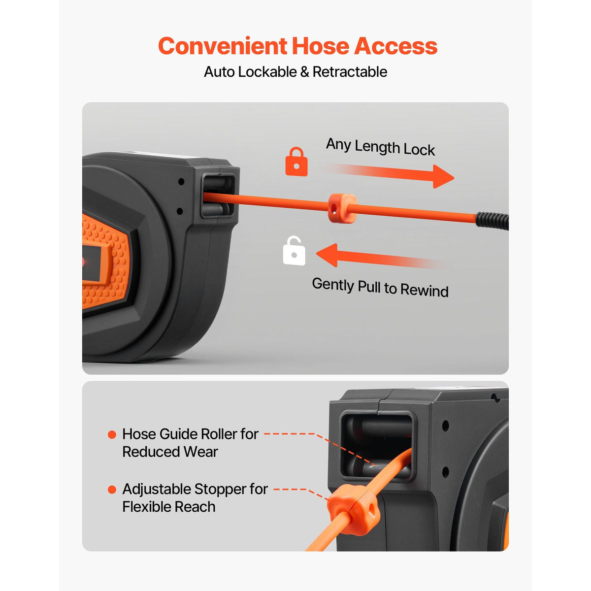 Retractable Air Hose Reel, 1/4 Inch x 50 FT Hybrid Air Hose Max 300PSI, Enclosed Air-Compressor Hoses Reel Auto Rewind with 6.6 ft Lead in & Blow Gun, 180° Swivel Ceiling/Wall Mount
