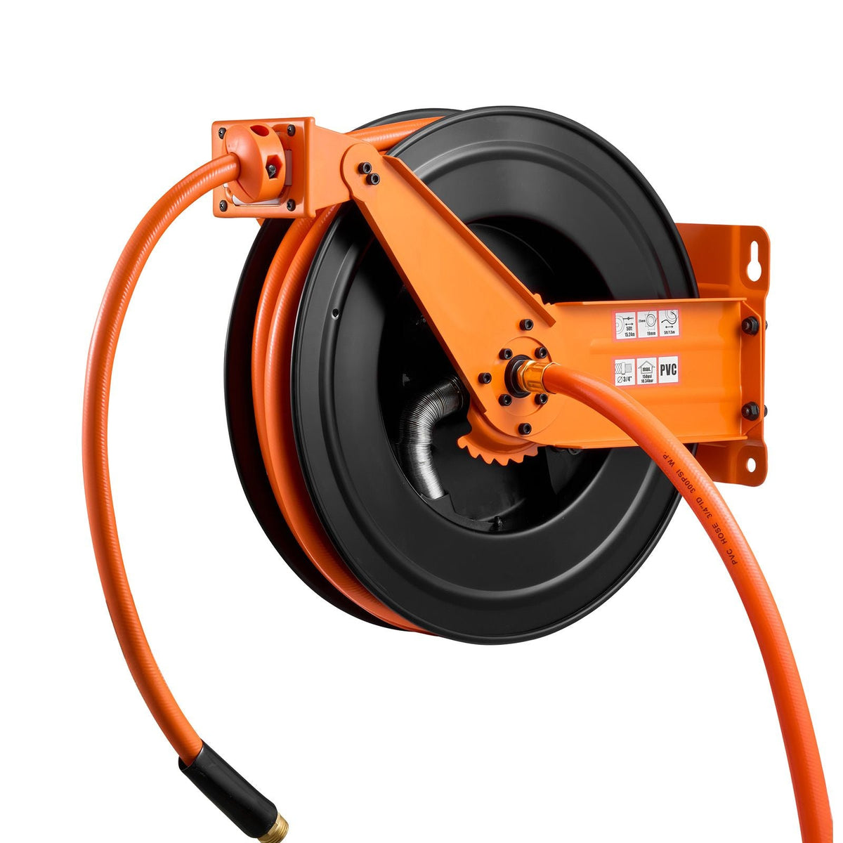 Retractable Air Hose Reel, 3/4 Inch x 50 FT PVC Air Hose Max 300PSI, Auto Rewind Air-Compressor Hoses Reel with 5 ft Lead in, Ceiling/Wall Mount Heavy Duty Steel Double Arm