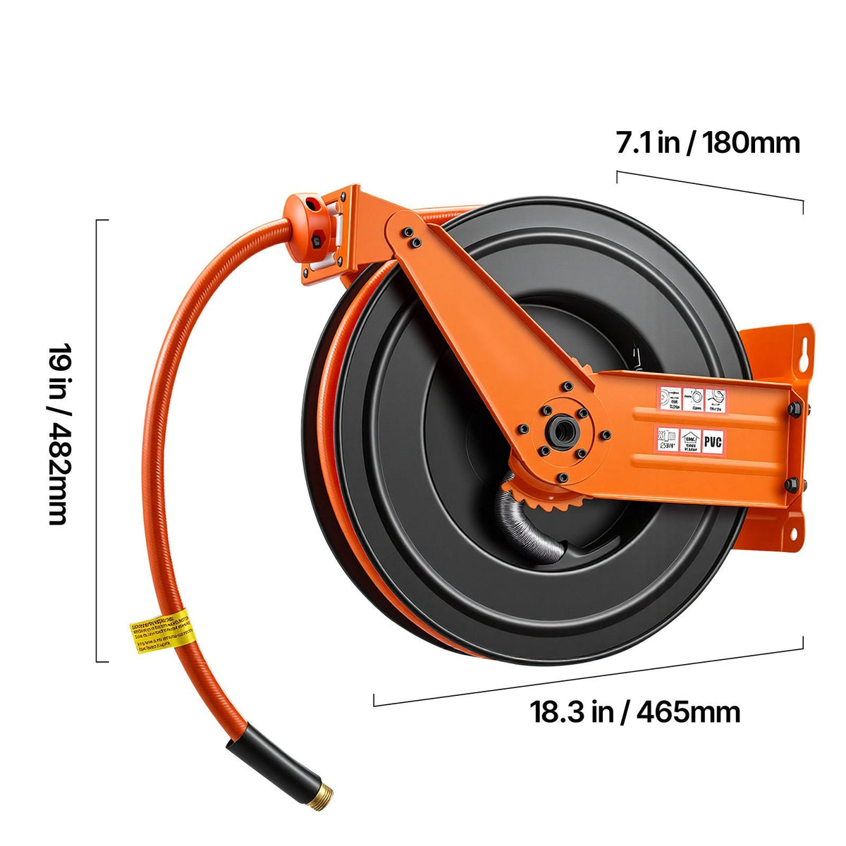 Retractable Air Hose Reel, 3/4 Inch x 50 FT PVC Air Hose Max 300PSI, Auto Rewind Air-Compressor Hoses Reel with 5 ft Lead in, Ceiling/Wall Mount Heavy Duty Steel Double Arm