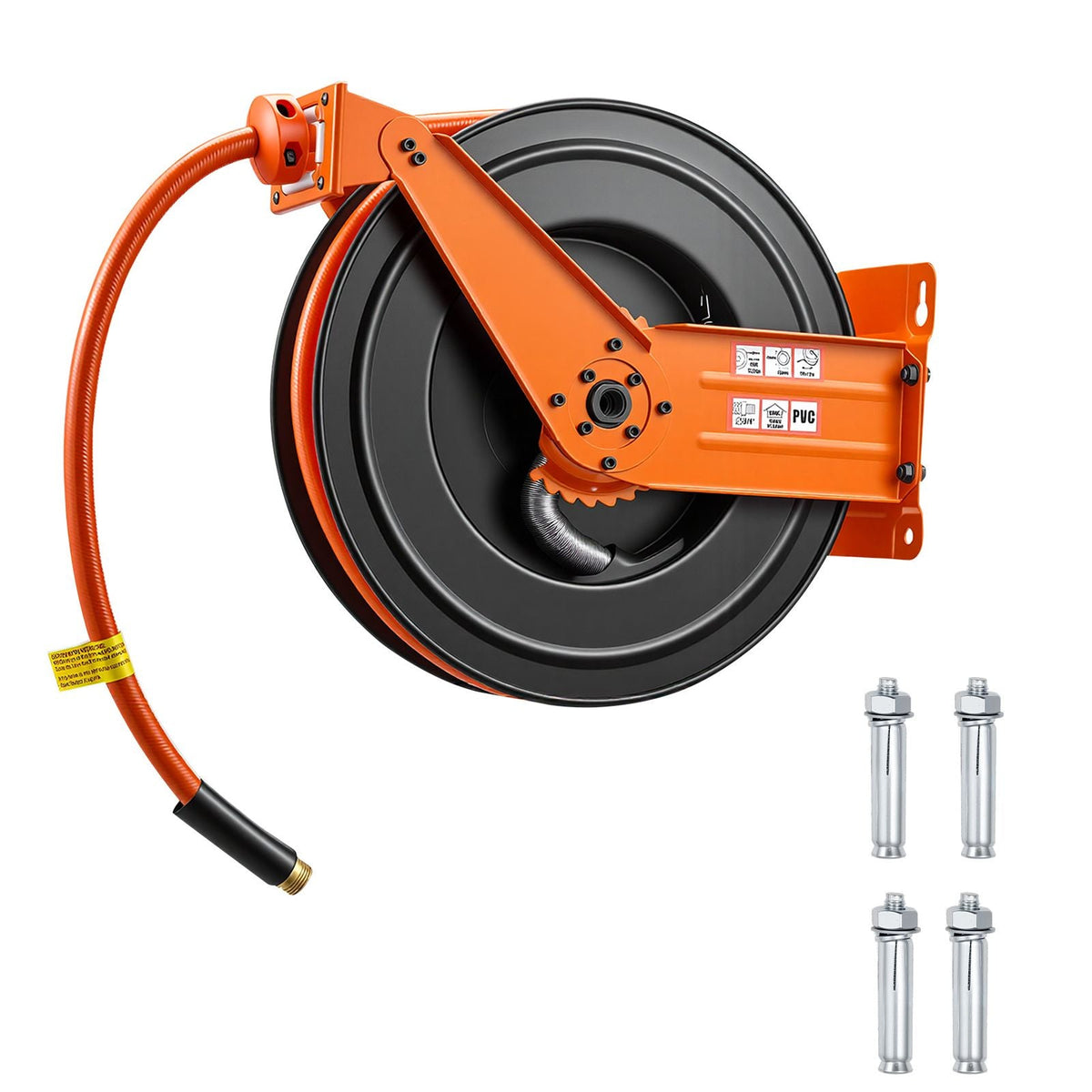 Retractable Air Hose Reel, 3/4 Inch x 50 FT PVC Air Hose Max 300PSI, Auto Rewind Air-Compressor Hoses Reel with 5 ft Lead in, Ceiling/Wall Mount Heavy Duty Steel Double Arm