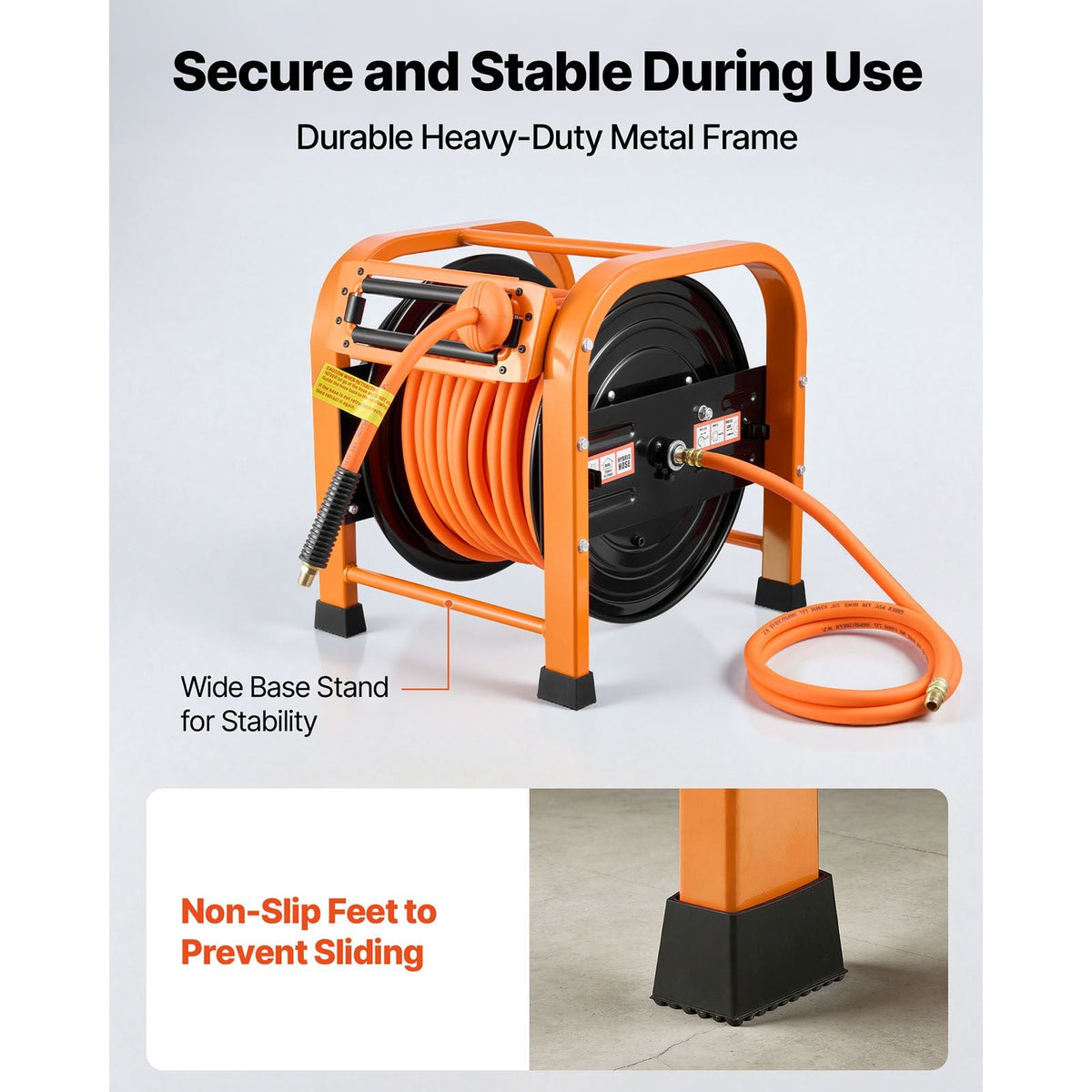 Retractable Air Hose Reel, 3/8 Inch x 100 FT PVC Air Hose Max 300PSI, Auto Rewind Air-Compressor Hoses Reel with 5 ft Lead in, Portable Freestanding Heavy Duty Steel Reel for Garages Workshops