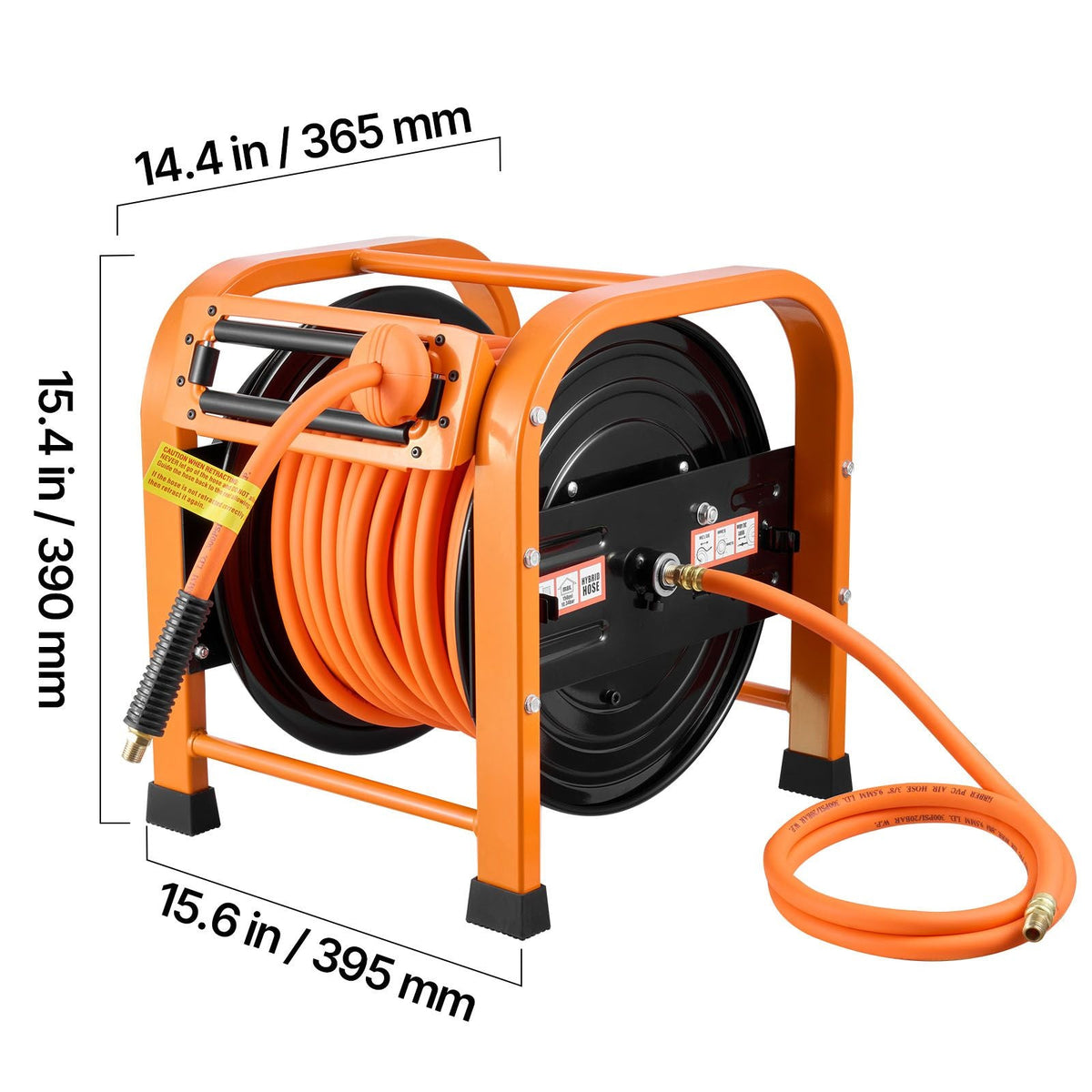 Retractable Air Hose Reel, 3/8 Inch x 100 FT PVC Air Hose Max 300PSI, Auto Rewind Air-Compressor Hoses Reel with 5 ft Lead in, Portable Freestanding Heavy Duty Steel Reel for Garages Workshops