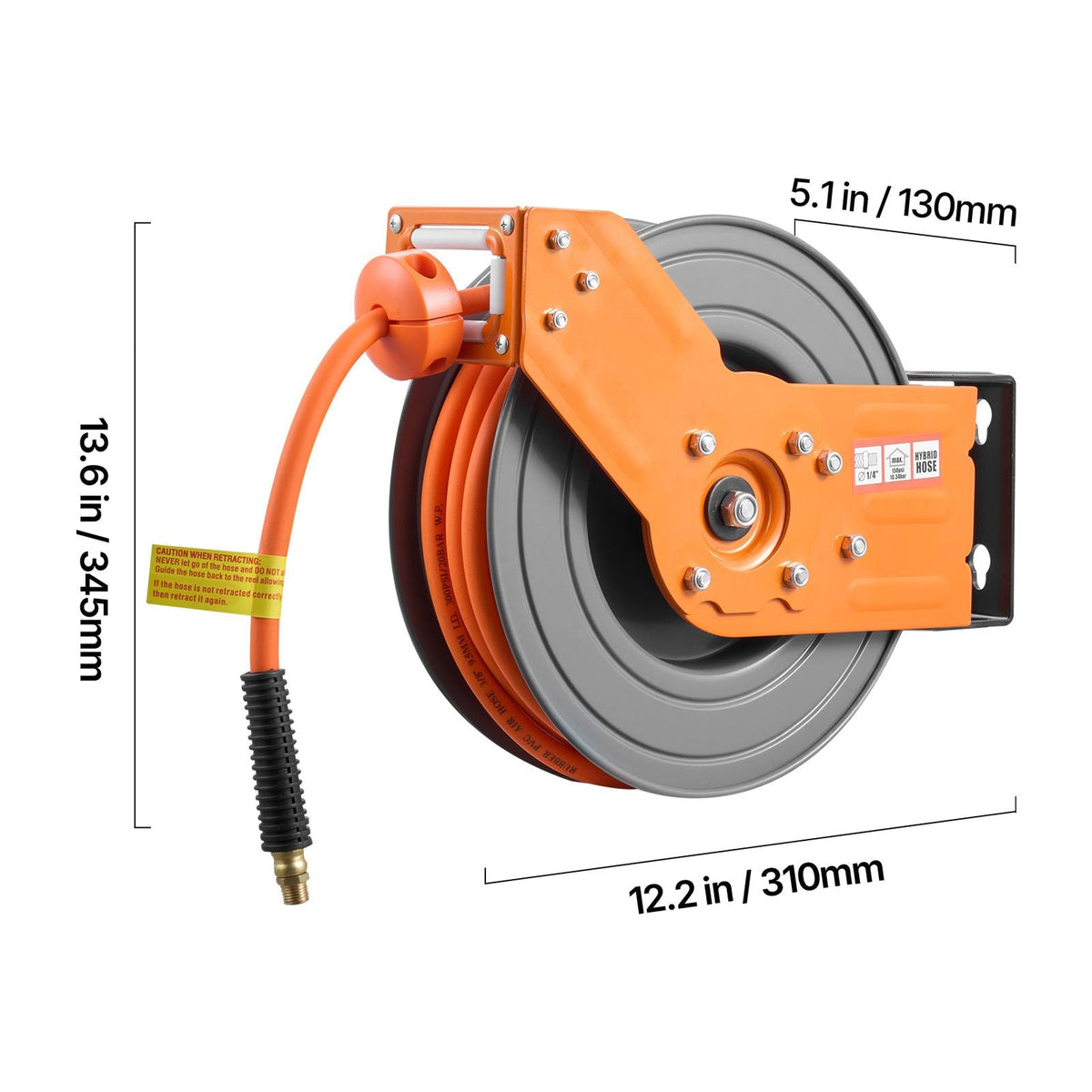 Retractable Air Hose Reel, 3/8 Inch x 50 FT Hybrid Air Hose Max 300PSI, Auto Rewind Air-Compressor Hoses Reel with 5 ft Lead in, 180° Swivel Ceiling/Wall Mount for Garage Workshops