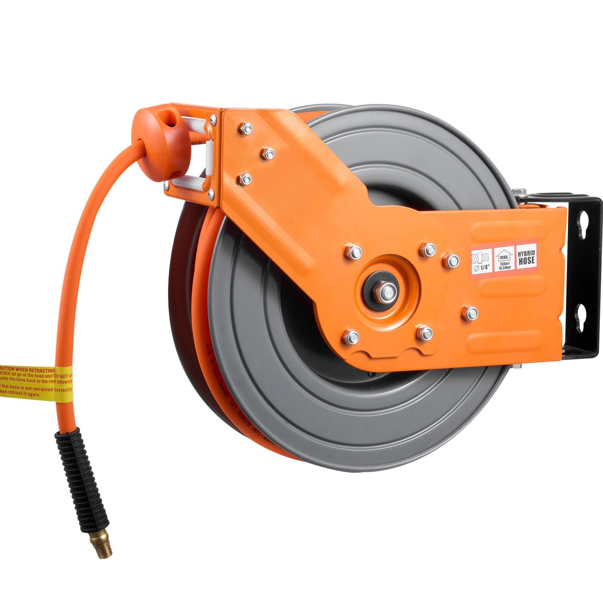 Retractable Air Hose Reel, 3/8 Inch x 50 FT Hybrid Air Hose Max 300PSI, Auto Rewind Air-Compressor Hoses Reel with 5 ft Lead in, 180° Swivel Ceiling/Wall Mount for Garage Workshops