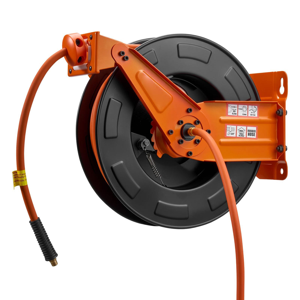 Retractable Air Hose Reel, 3/8 Inch x 50 FT Rubber Air Hose Max 300PSI, Auto Rewind Air-Compressor Hoses Reel with 5 ft Lead in, Ceiling/Wall Mount Heavy Duty Steel Double Arm