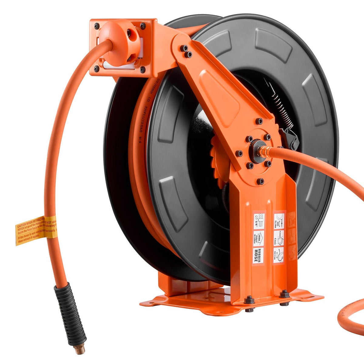 Retractable Air Hose Reel, 3/8 Inch x 50 FT Rubber Air Hose Max 300PSI, Auto Rewind Air-Compressor Hoses Reel with 5 ft Lead in, Ceiling/Wall Mount Heavy Duty Steel Double Arm
