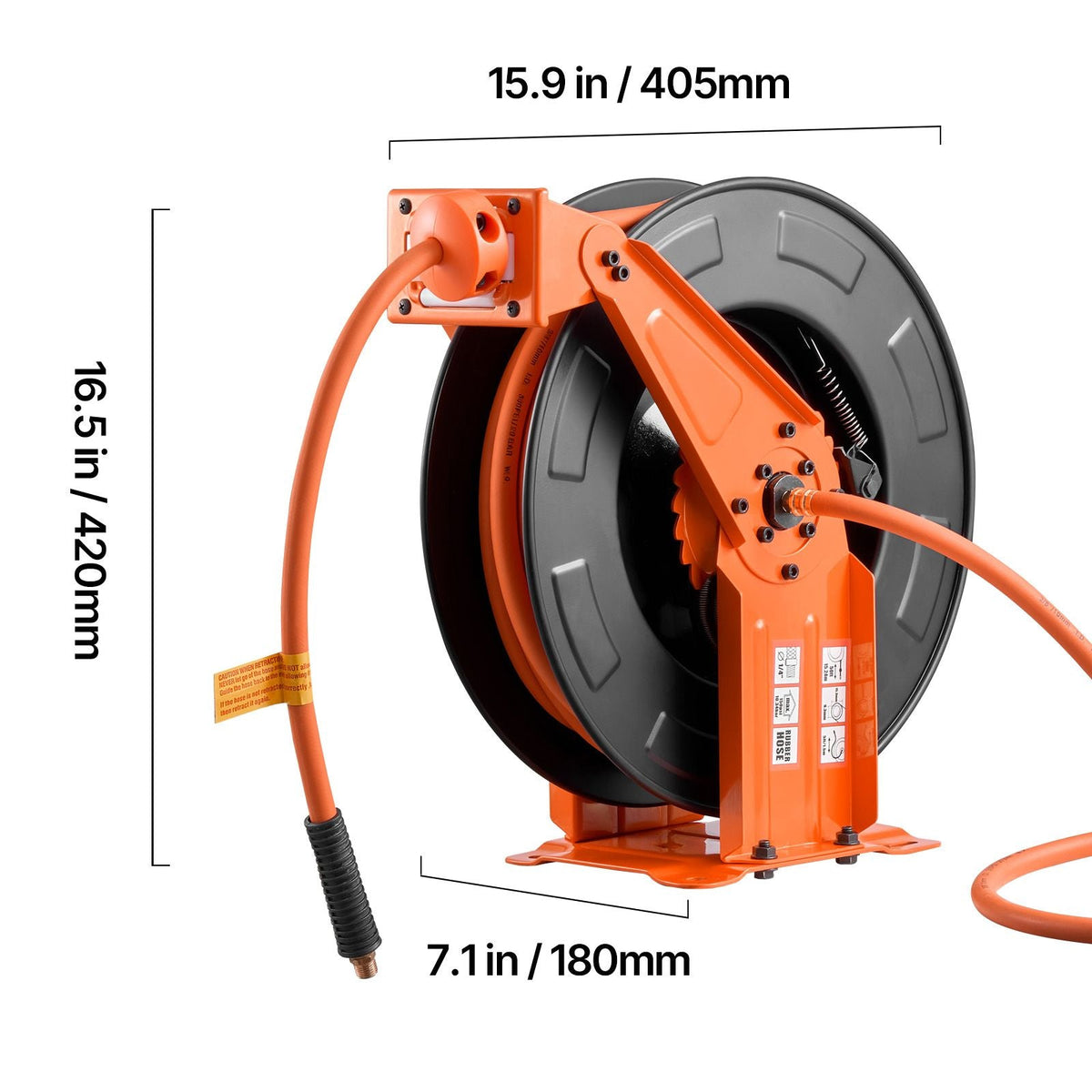 Retractable Air Hose Reel, 3/8 Inch x 50 FT Rubber Air Hose Max 300PSI, Auto Rewind Air-Compressor Hoses Reel with 5 ft Lead in, Ceiling/Wall Mount Heavy Duty Steel Double Arm