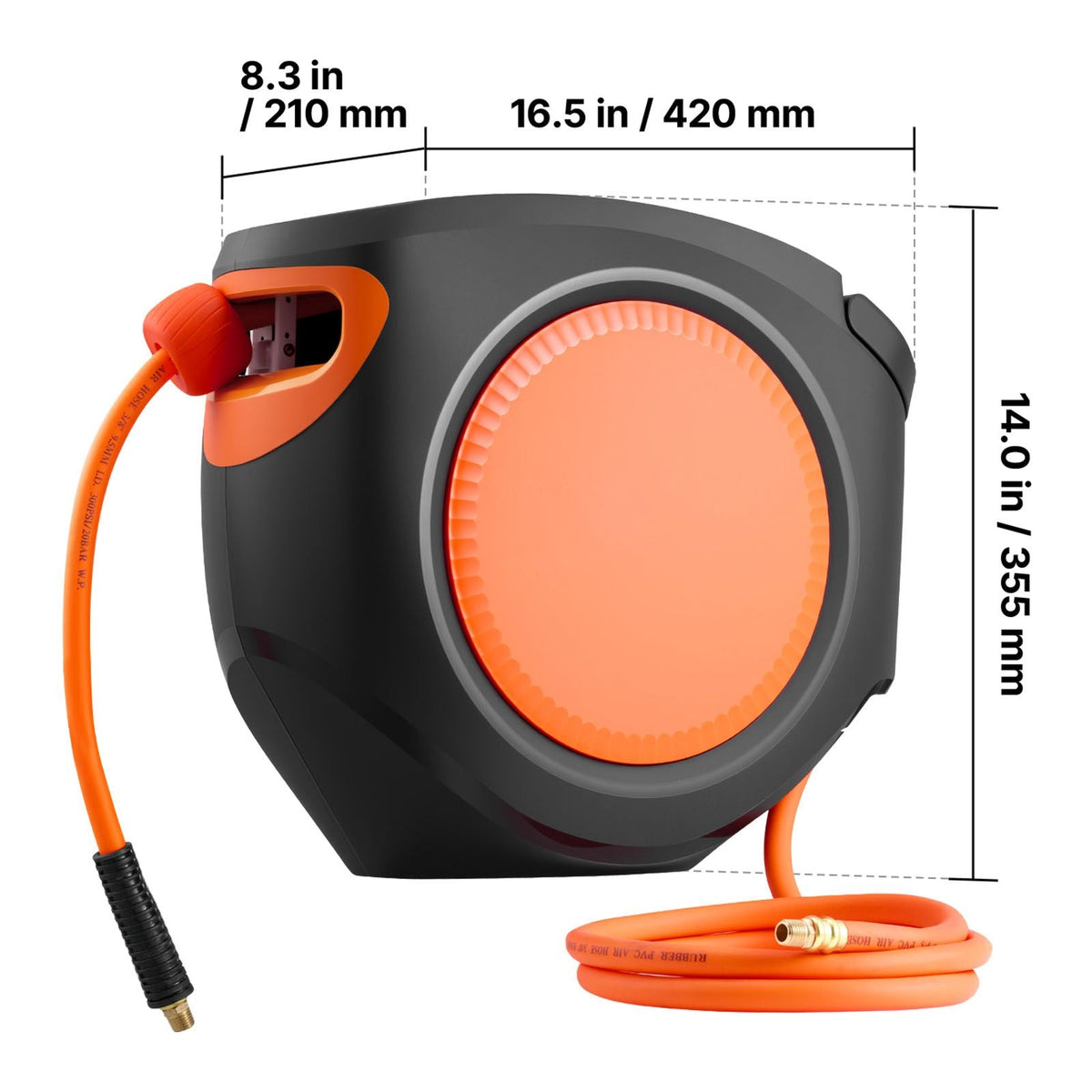 Retractable Air Hose Reel, 3/8 Inch x 80 FT Hybrid Air Hose Max 300PSI, Enclosed Air-Compressor Hoses Reel Auto Rewind with 6.6 ft Lead in, 180° Swivel Ceiling/Wall Mount for Workshops