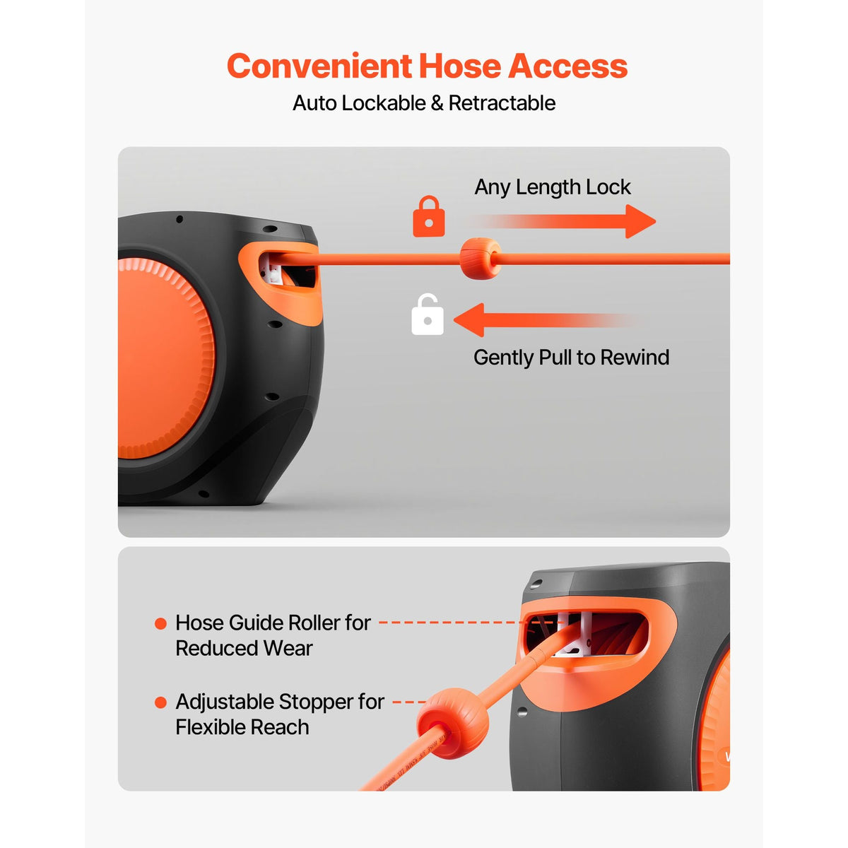Retractable Air Hose Reel, 3/8 Inch x 80 FT Hybrid Air Hose Max 300PSI, Enclosed Air-Compressor Hoses Reel Auto Rewind with 6.6 ft Lead in, 180° Swivel Ceiling/Wall Mount for Workshops