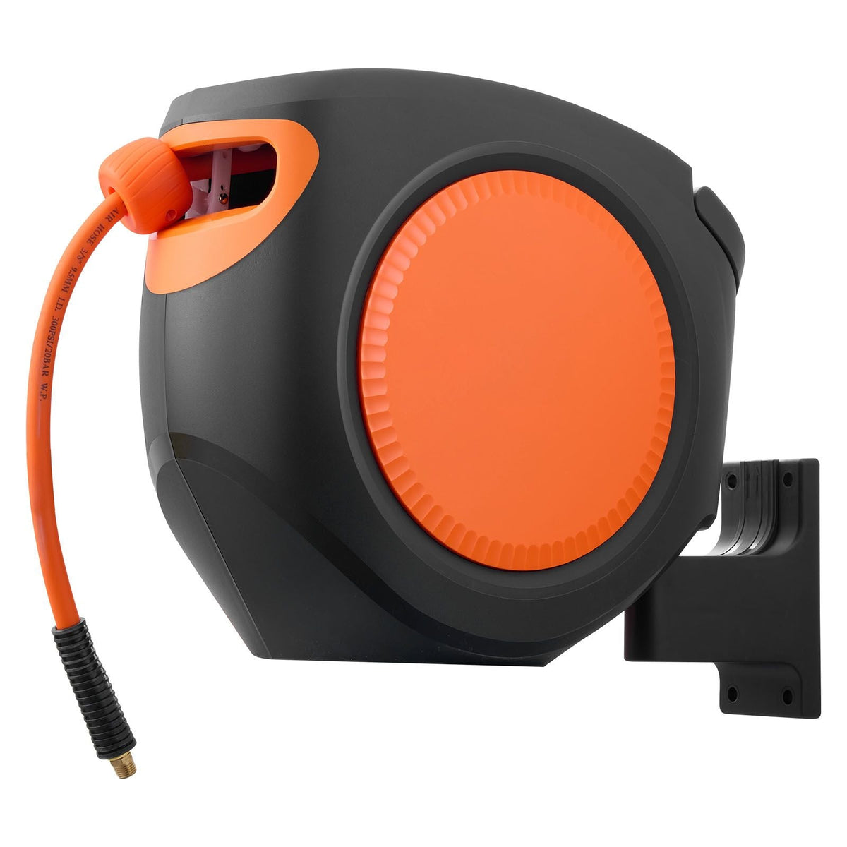 Retractable Air Hose Reel, 3/8 Inch x 80 FT Hybrid Air Hose Max 300PSI, Enclosed Air-Compressor Hoses Reel Auto Rewind with 6.6 ft Lead in, 180° Swivel Ceiling/Wall Mount for Workshops