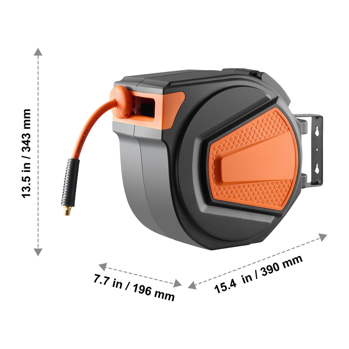 Retractable Air Hose Reel, 3/8IN x 65FT Hybrid Air Hose Max 300PSI, Air Compressor Hose Reel Auto-Rewind with 6.6 FT Lead in, Ceiling/Wall Mount Enclosed PP Reel & Built-in 180° Swivel Bracket