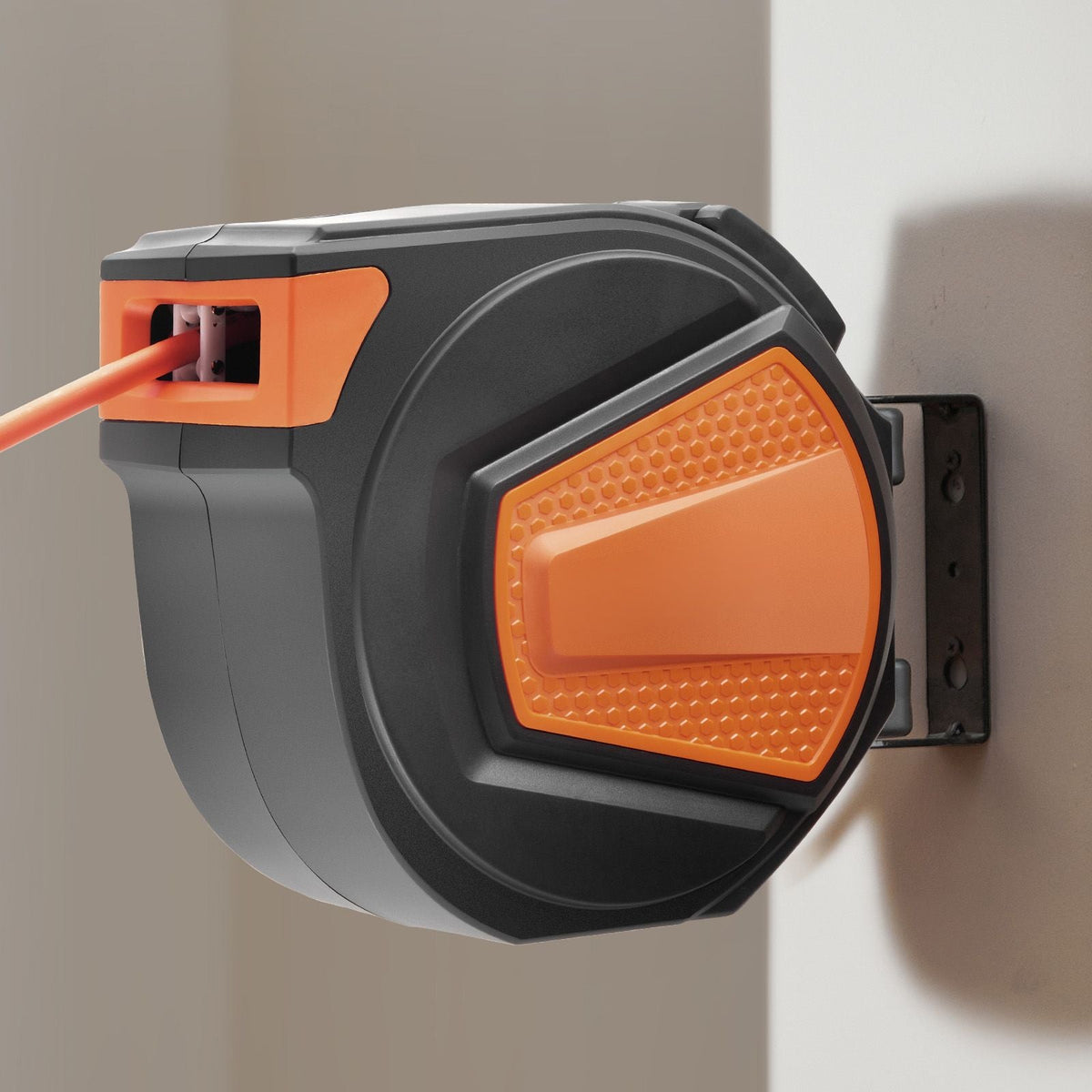 Retractable Air Hose Reel, 3/8IN x 65FT Hybrid Air Hose Max 300PSI, Air Compressor Hose Reel Auto-Rewind with 6.6 FT Lead in, Ceiling/Wall Mount Enclosed PP Reel & Built-in 180° Swivel Bracket