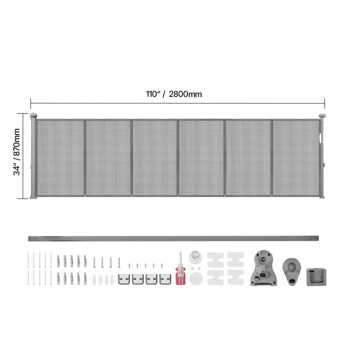Retractable Baby Gate, 34 inch Tall, Extends up to 110 inch Wide, Retractable Gate for Kids or Pets, Mesh Material, Easy to Install for Indoor Stairs, Doorways, Hallways, Playrooms, Gray