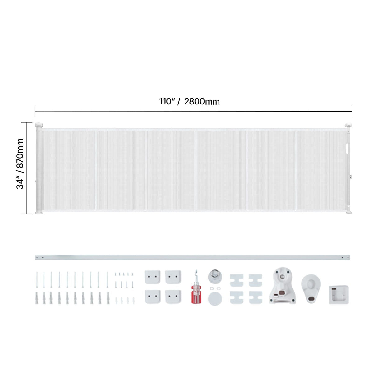 Retractable Baby Gate, 34 inch Tall, Extends up to 110 inch Wide, Retractable Gate for Kids or Pets, Mesh Material, Easy to Install for Indoor Stairs, Doorways, Hallways, Playrooms, White