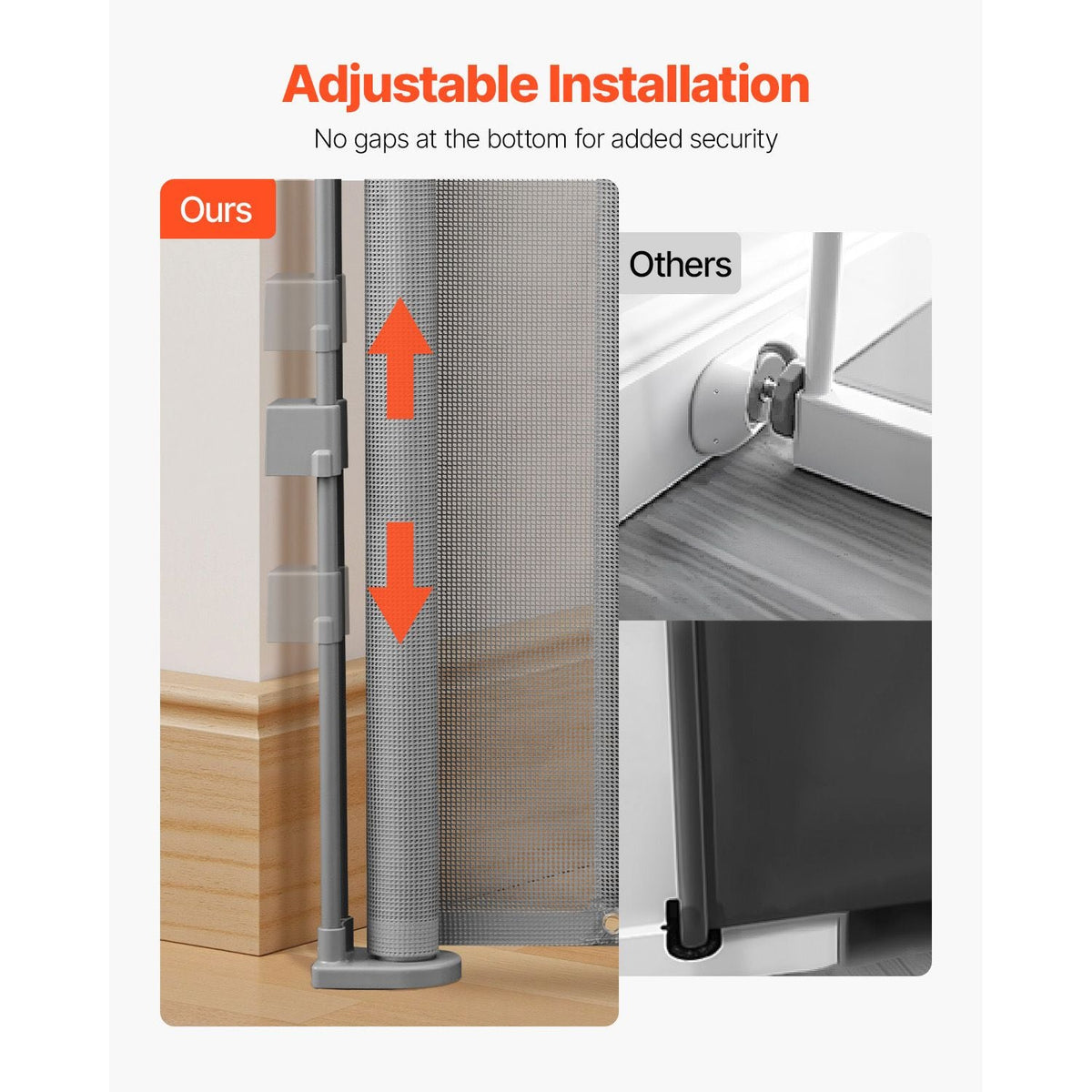 Retractable Baby Gate, 34 inch Tall, Extends up to 55 inch Wide, Retractable Gate for Kids or Pets, Mesh Material, Easy to Install for Indoor Stairs, Doorways, Hallways, Playrooms, Gray
