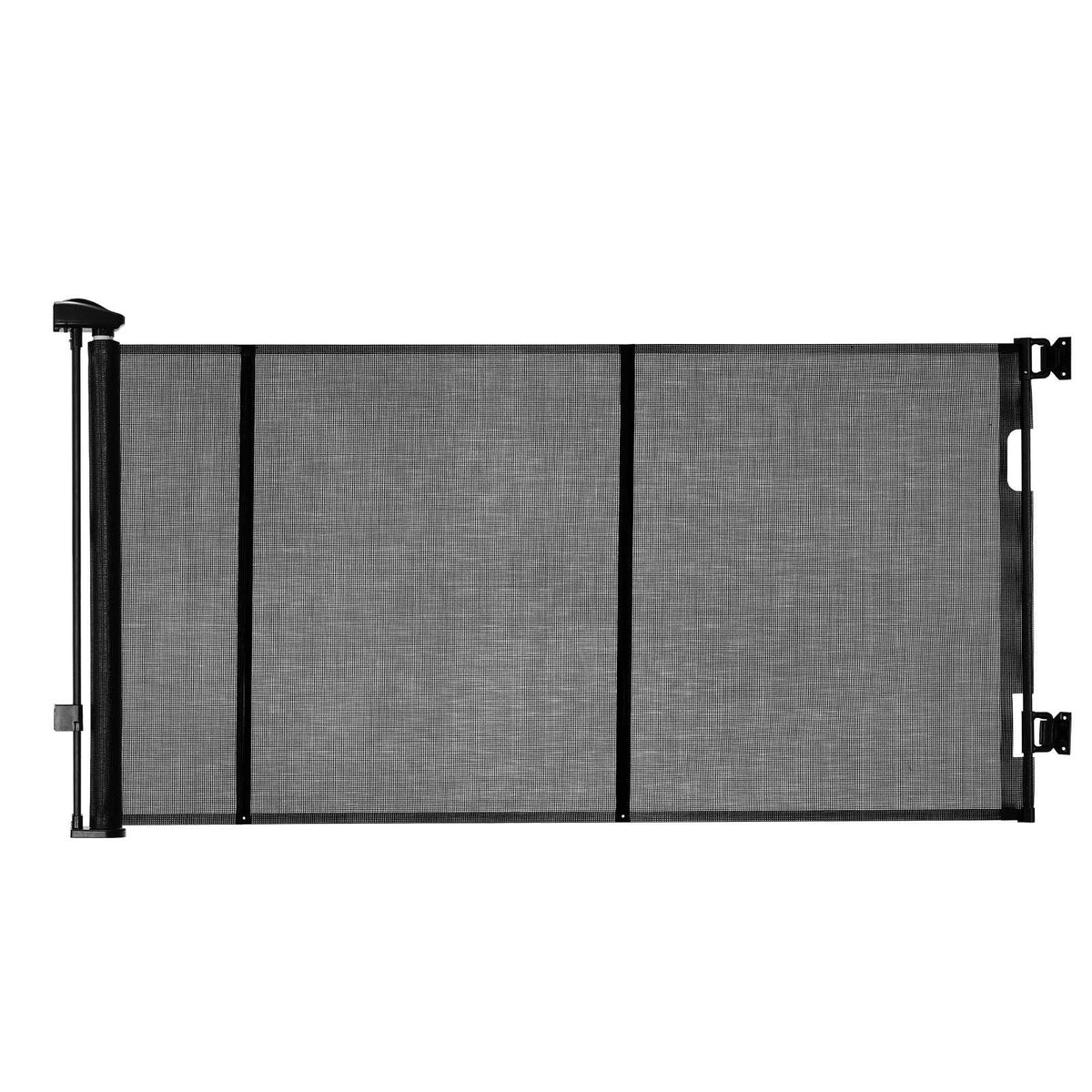 Retractable Baby Gate, Extends to 122 inch Extra Wide, 31.3 inch Tall, with Reinforced Fiberglass Strips, Avoids Crawling Through, Mesh Dog Gate for Decks, Doorways, Garages, Indoor, Black
