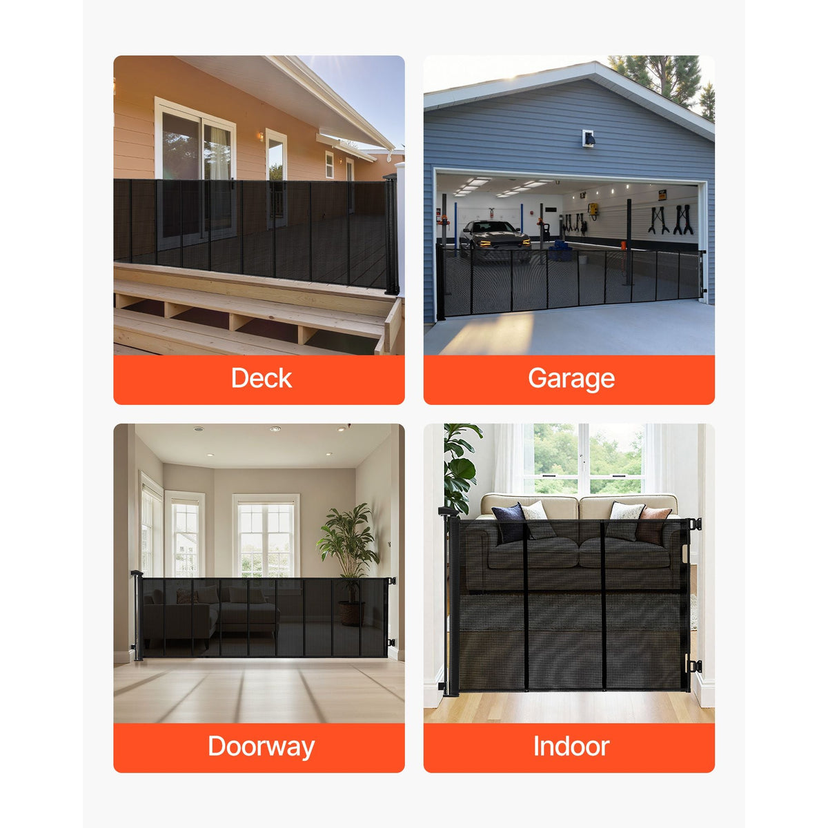 Retractable Baby Gate, Extends to 163.3 inch Extra Wide, 39 inch Tall, with Reinforced Fiberglass Strips, Avoids Crawling Through, Mesh Dog Gate for Decks, Doorways, Garages, Indoor, Black
