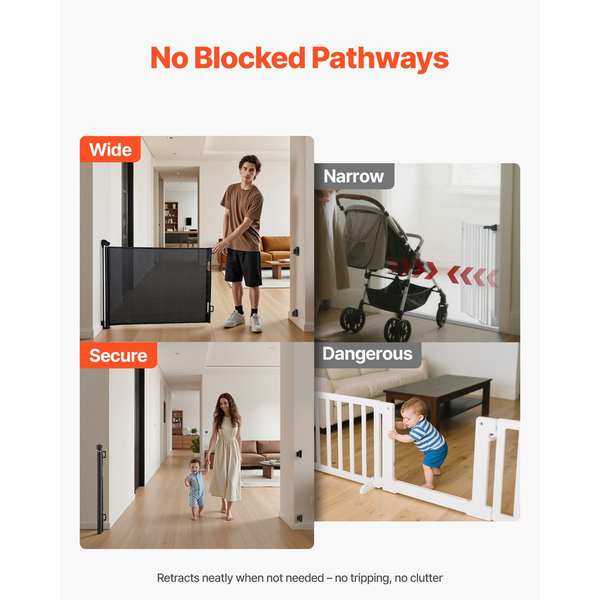Retractable Baby Gate, Extends to 56.3 inch Wide, 31.3 inch Tall, with Security Lock, Easy to Use, Walk Through Without Tripping, Mesh Dog Gate for Stairs, Hallways, Indoor/Outdoor, Black