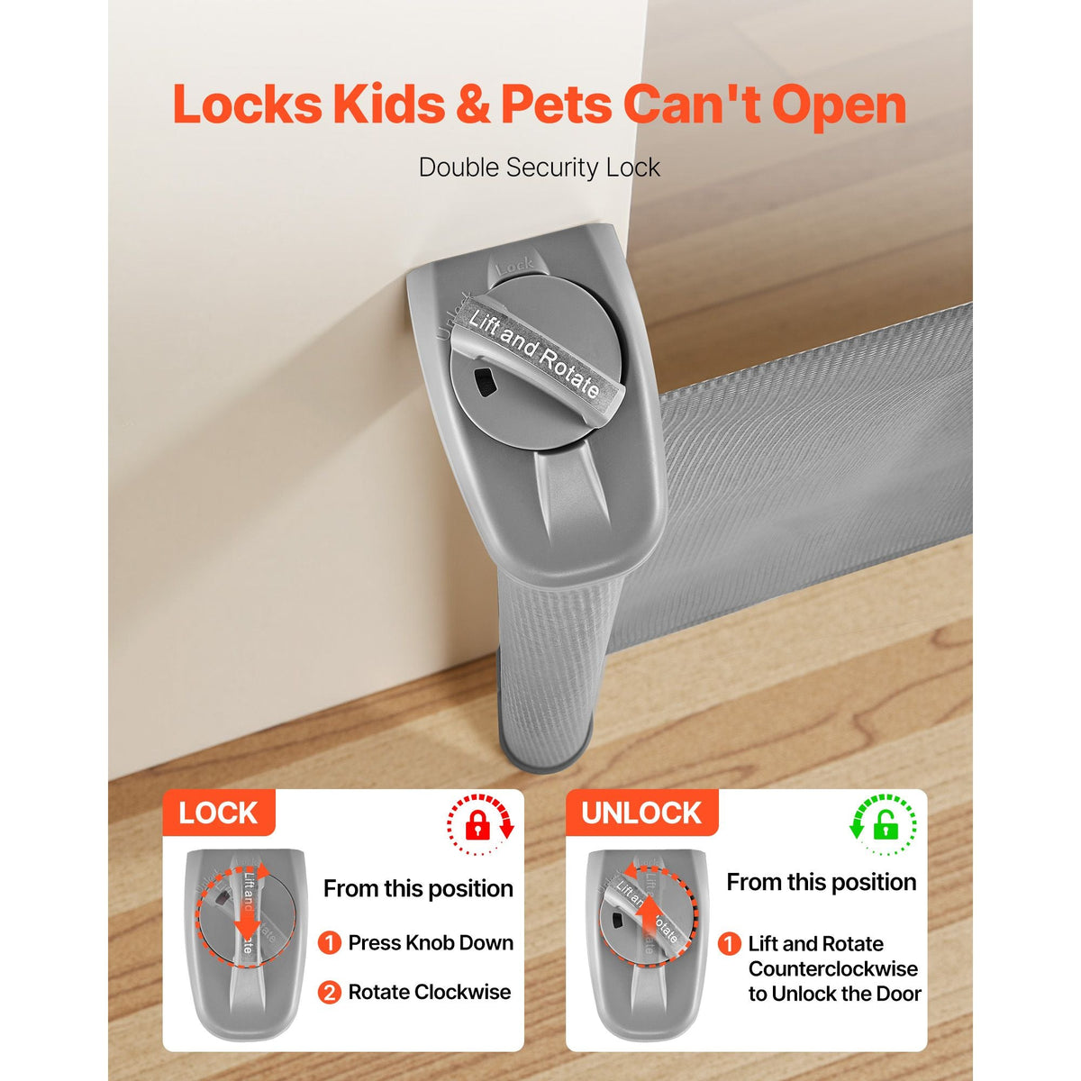 Retractable Baby Gate, Extends to 56.3 inch Wide, 31.3 inch Tall, with Security Lock, Easy to Use, Walk Through Without Tripping, Mesh Dog Gate for Stairs, Hallways, Indoor/Outdoor, Gray
