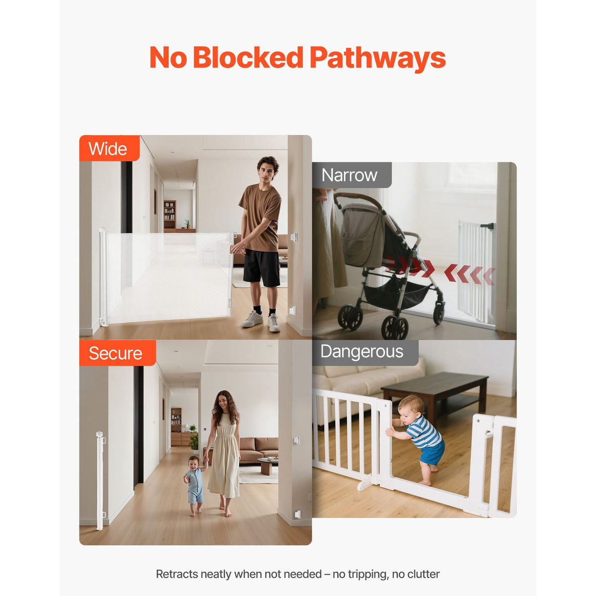 Retractable Baby Gate, Extends to 56.3 inch Wide, 31.3 inch Tall, with Security Lock, Easy to Use, Walk Through Without Tripping, Mesh Dog Gate for Stairs, Hallways, Indoor/Outdoor, White