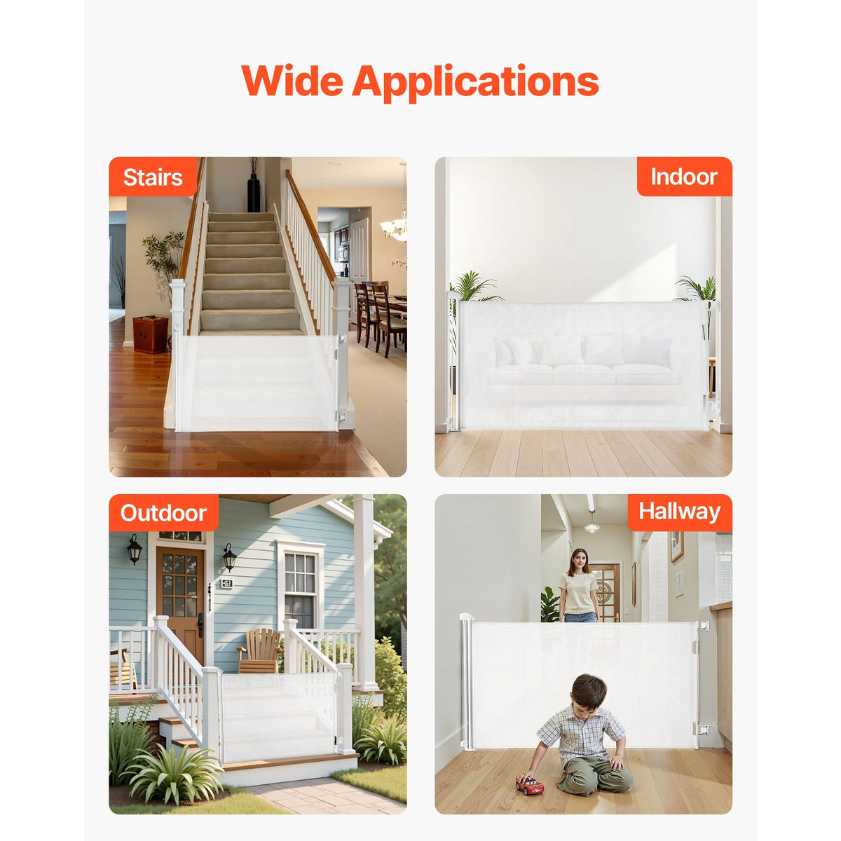 Retractable Baby Gate, Extends to 56.3 inch Wide, 31.3 inch Tall, with Security Lock, Easy to Use, Walk Through Without Tripping, Mesh Dog Gate for Stairs, Hallways, Indoor/Outdoor, White